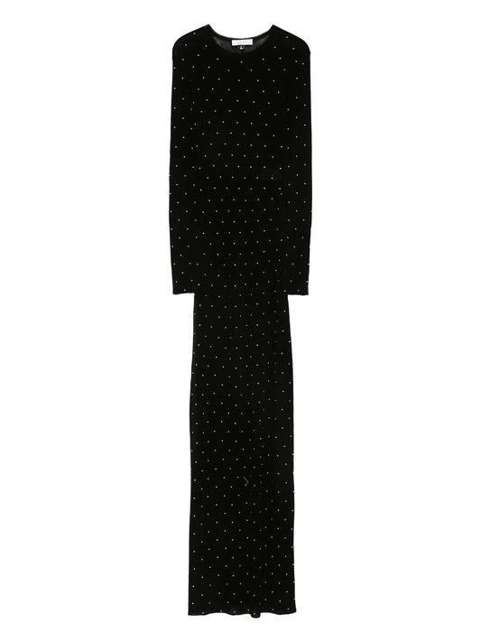 bead-embellished long-sleeve maxi dress