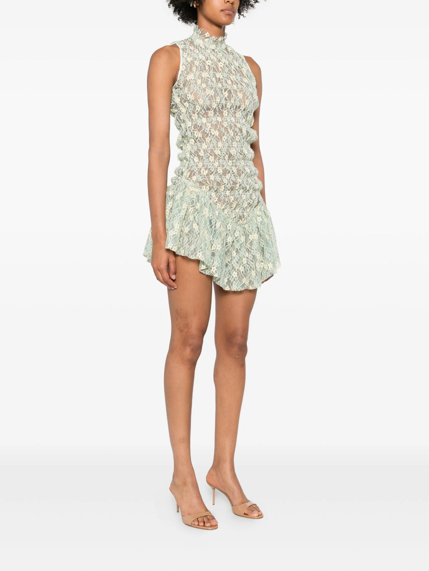 floral-lace high-neck mini dress