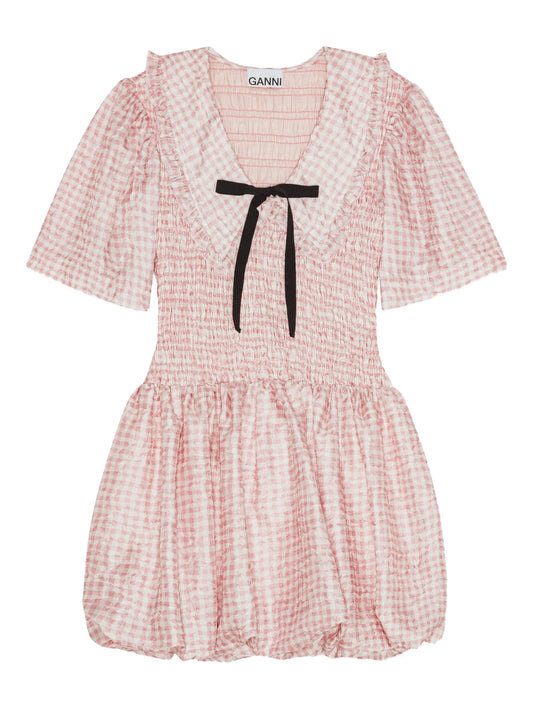 ruffled smocked mini dress