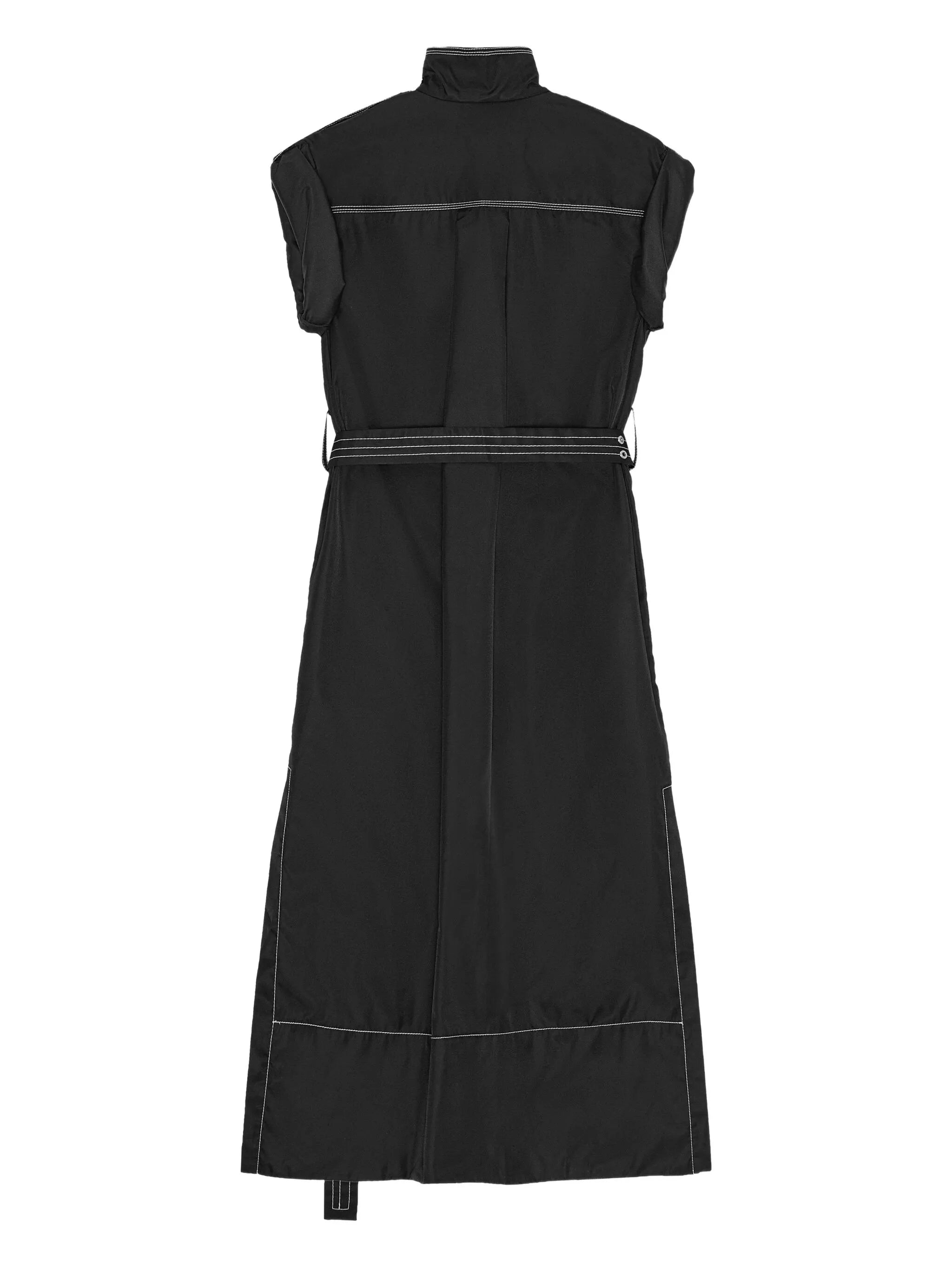 high-collar belted shirt dress