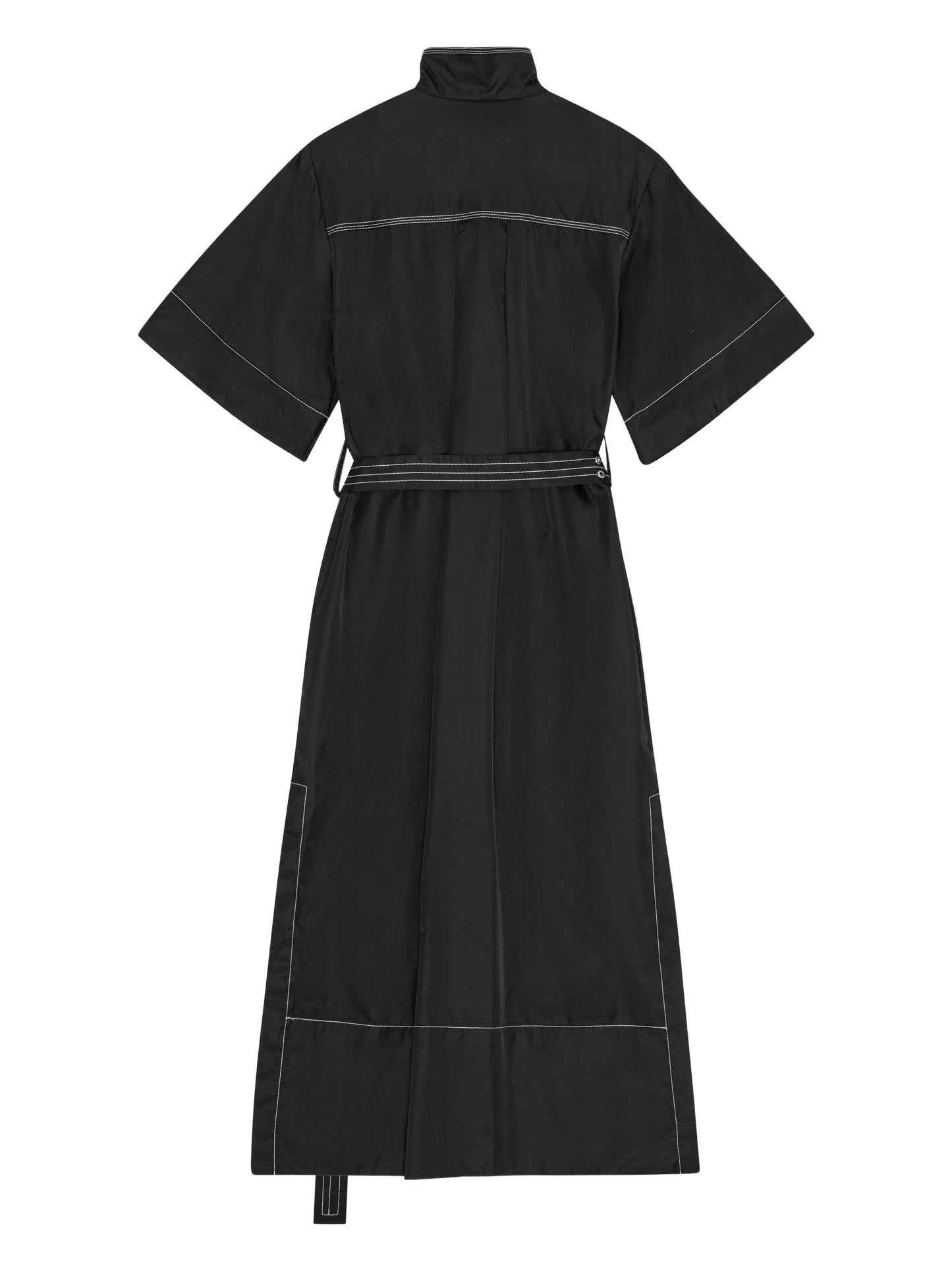 high-collar belted shirt dress