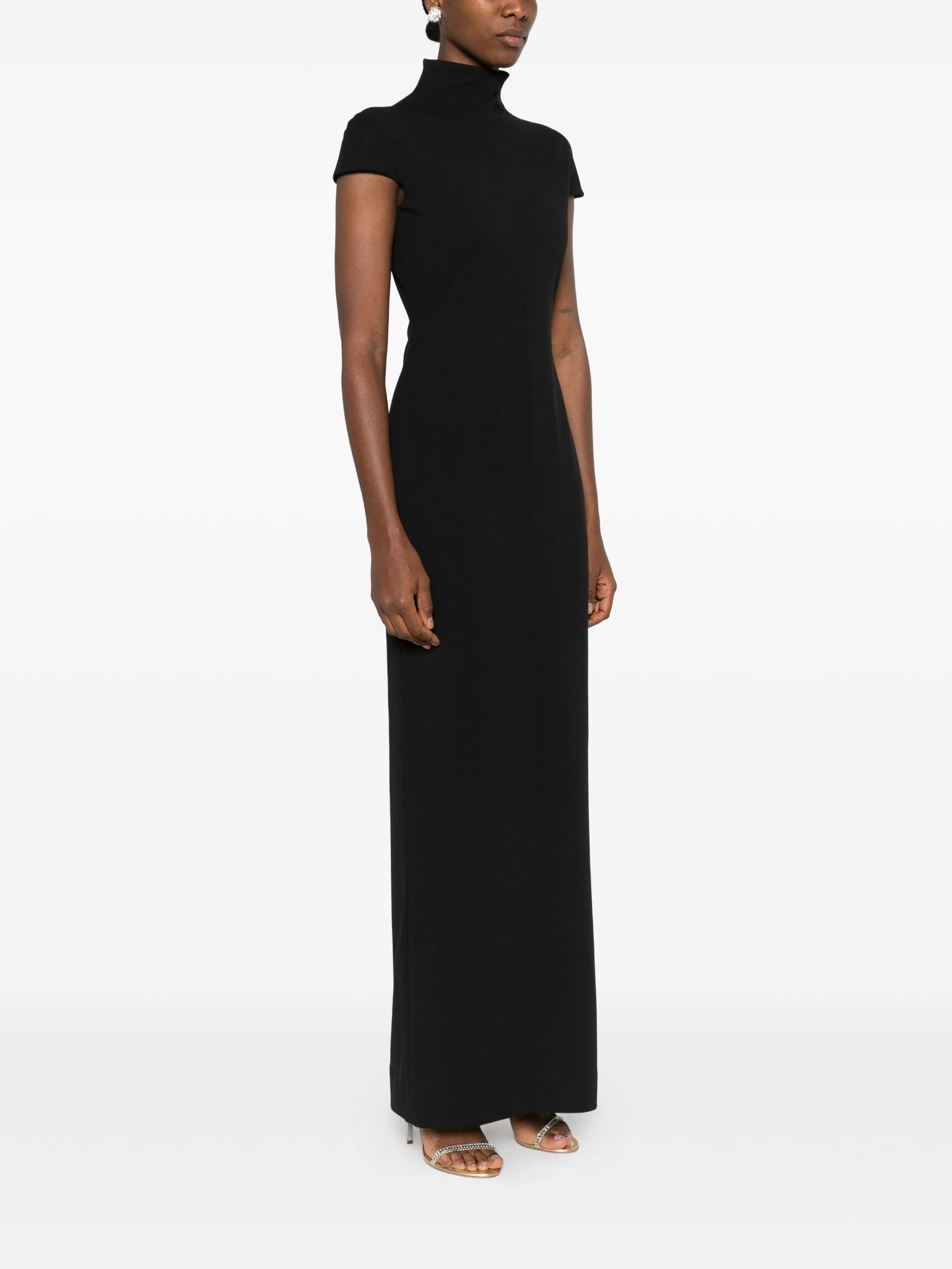 Lang high-neck short-sleeve maxi dress