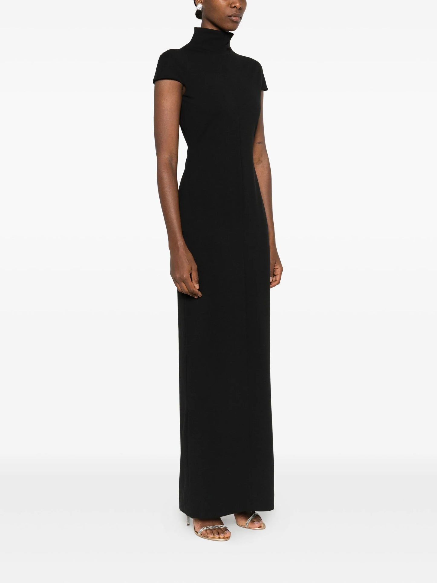 Lang high-neck short-sleeve maxi dress