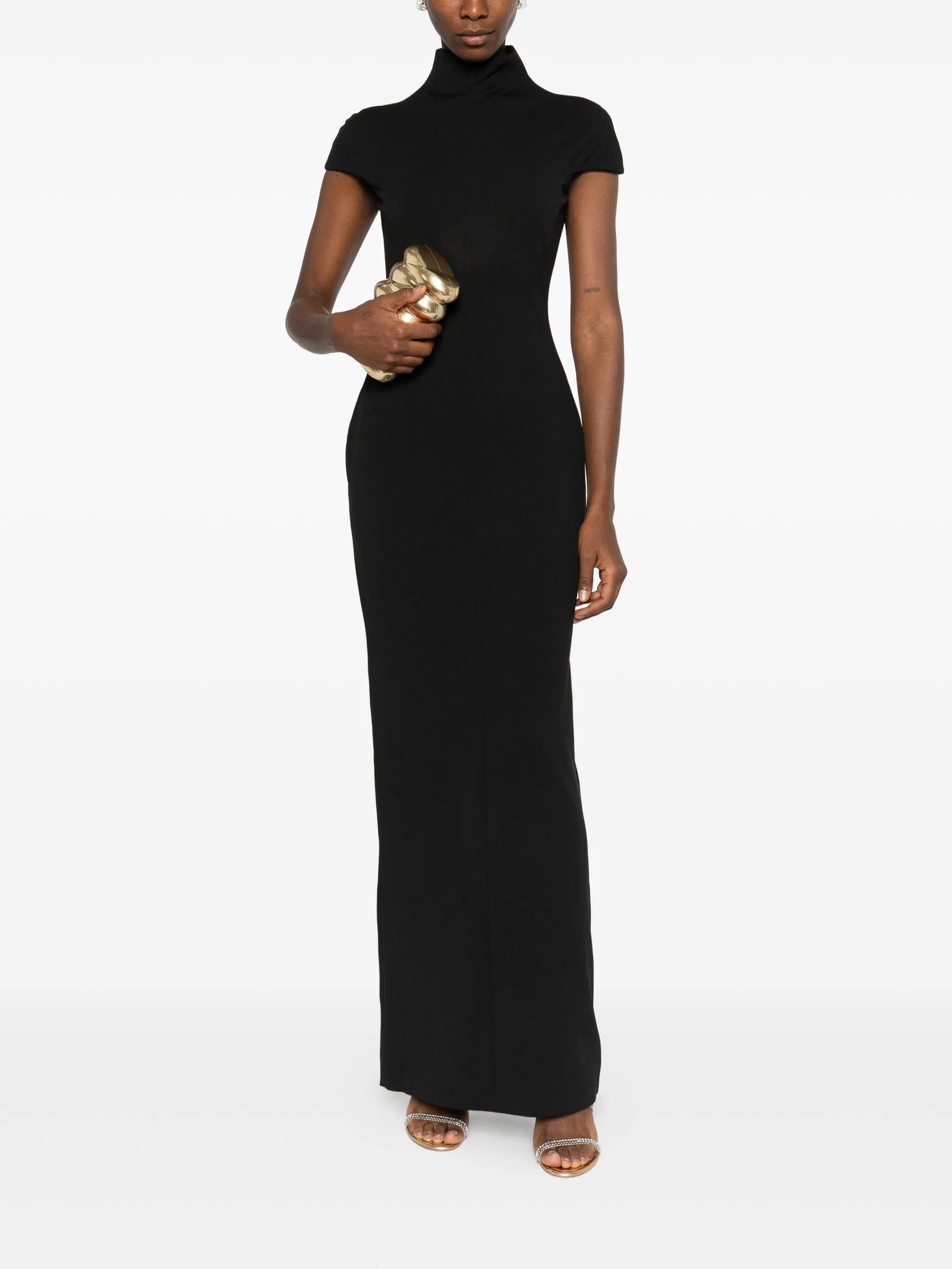 Lang high-neck short-sleeve maxi dress