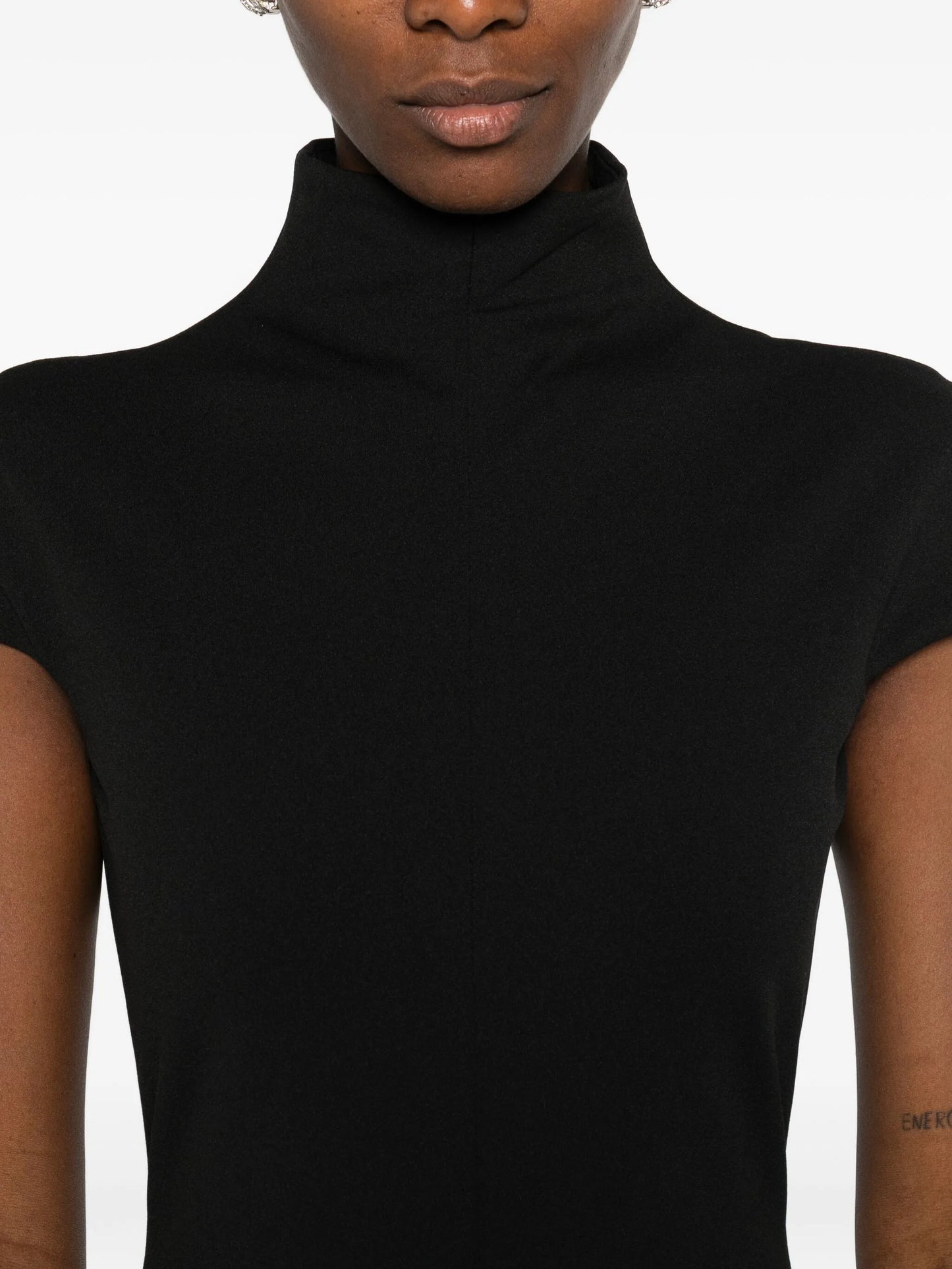 Lang high-neck short-sleeve maxi dress