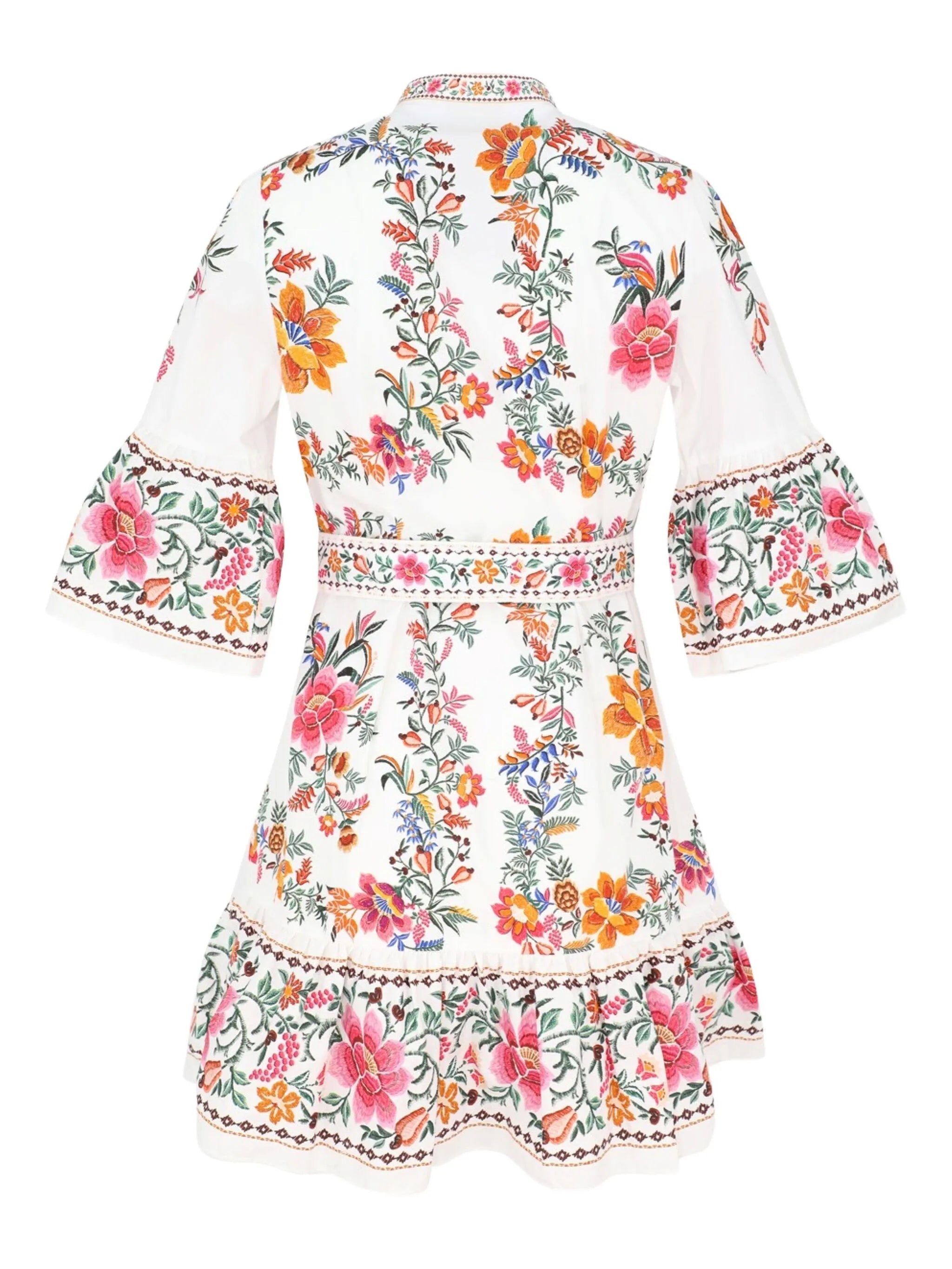 floral-embroidered belted mini dress