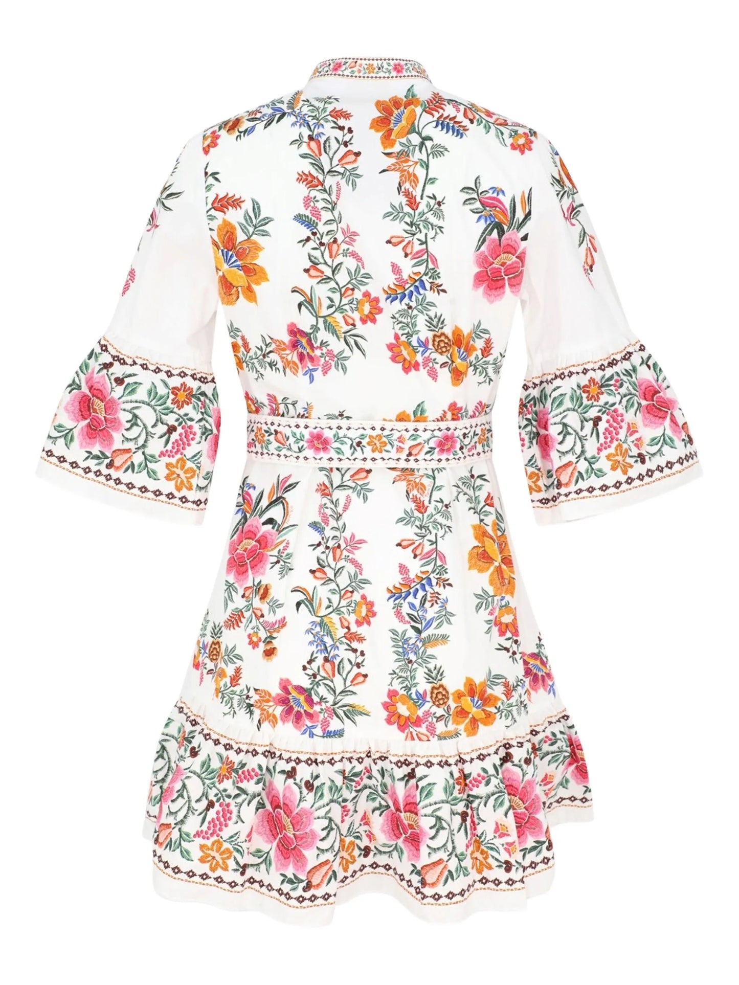 floral-embroidered belted mini dress