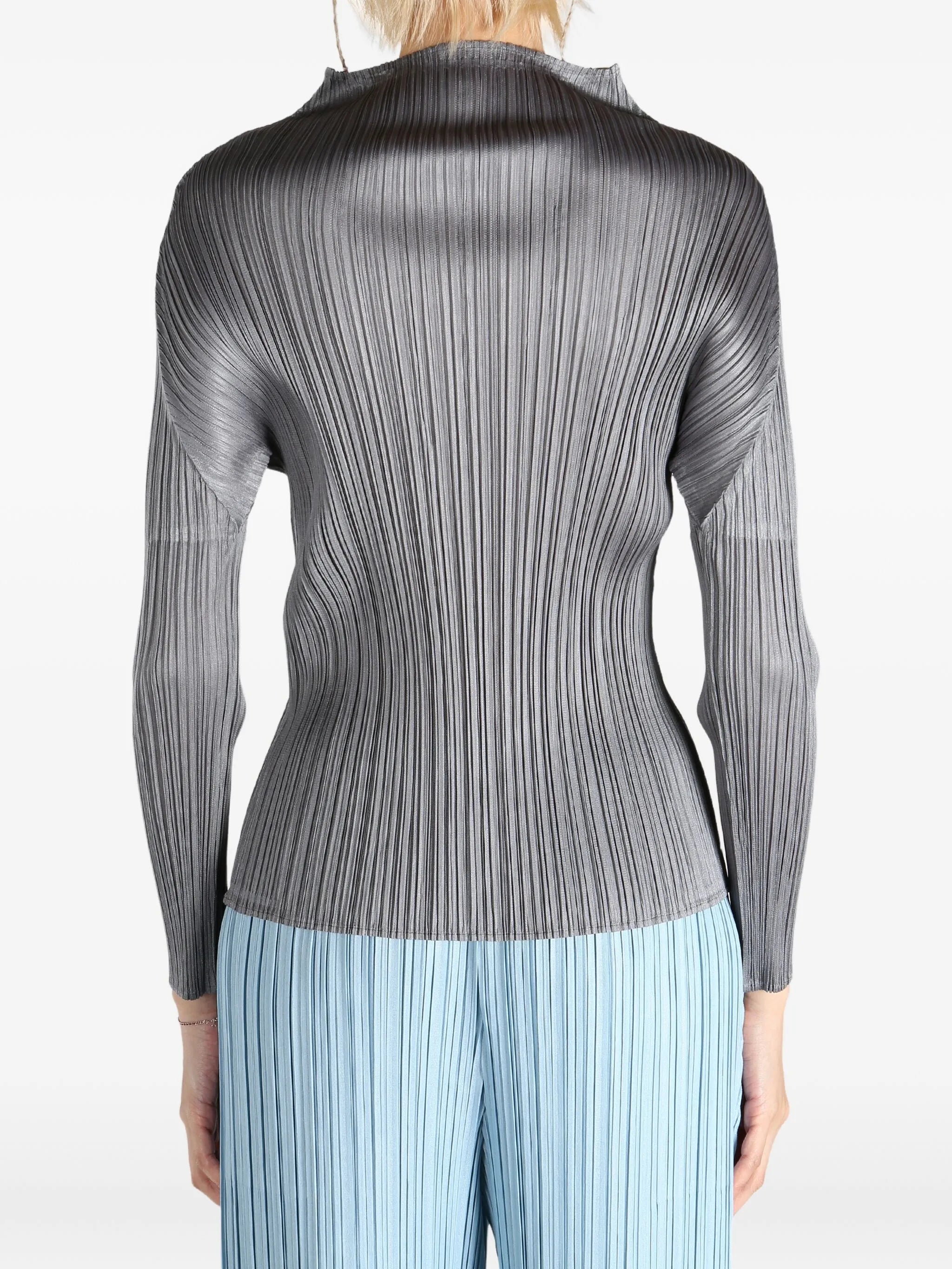 pleated mock-neck top