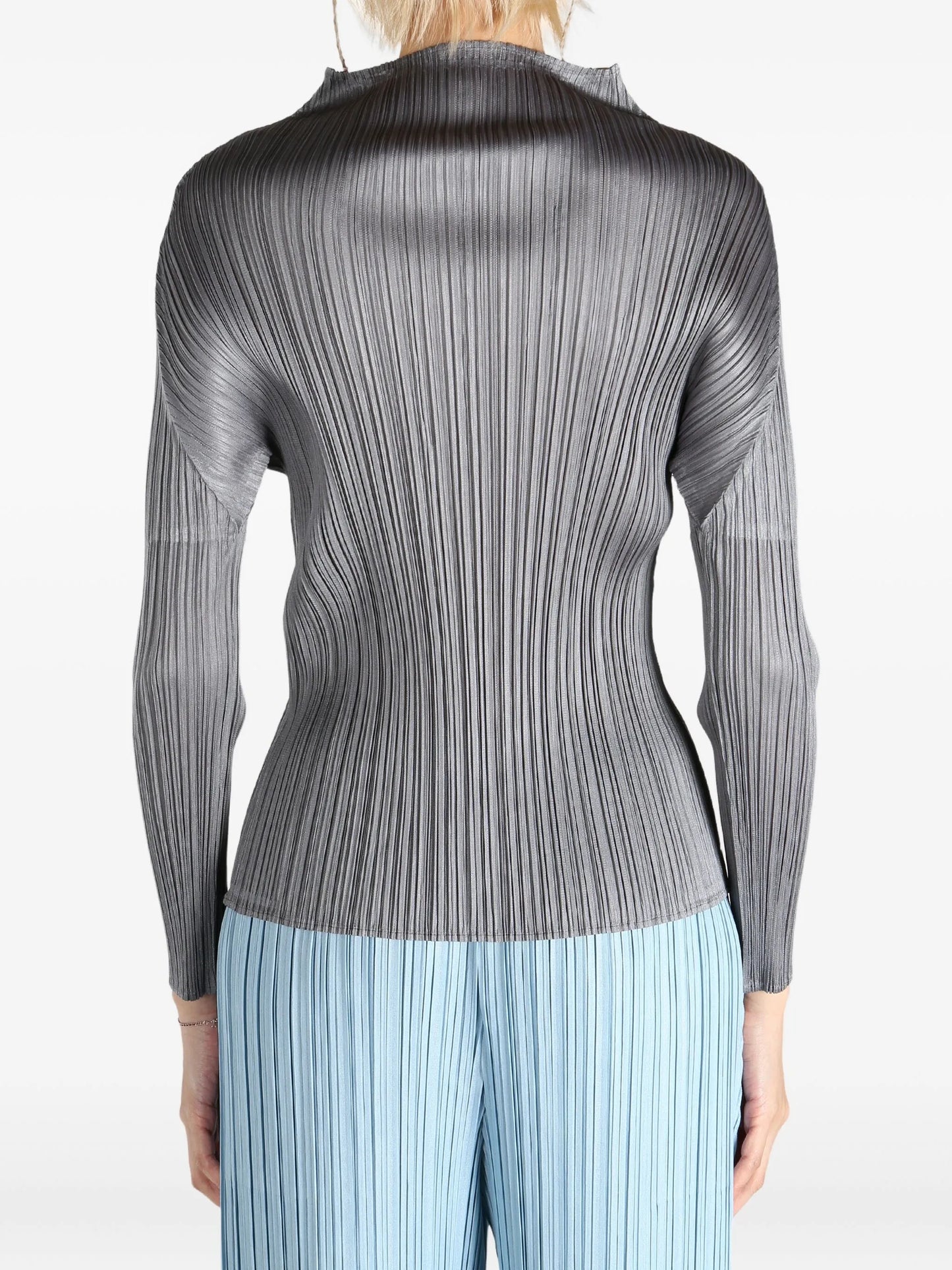 pleated mock-neck top