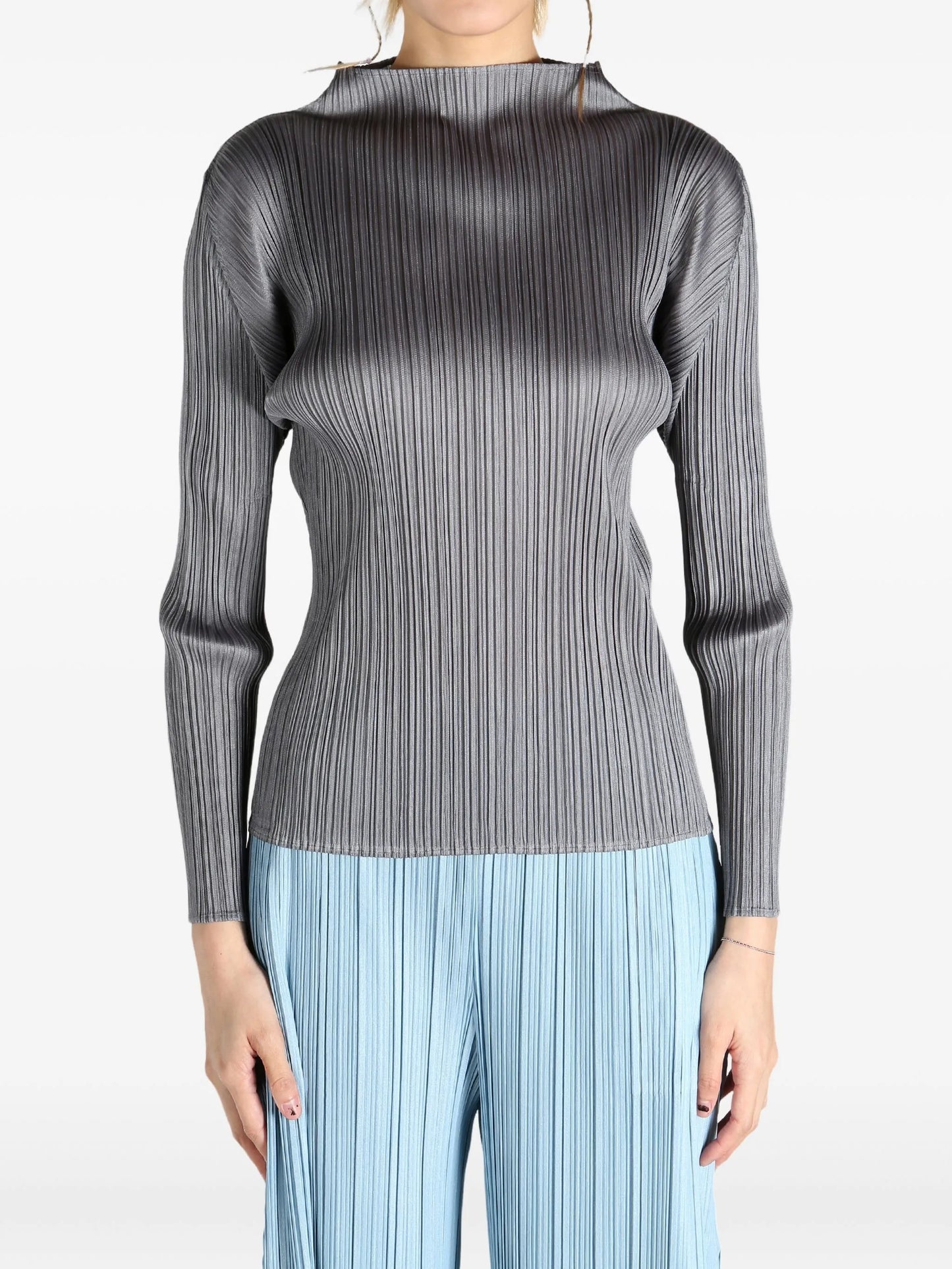 pleated mock-neck top