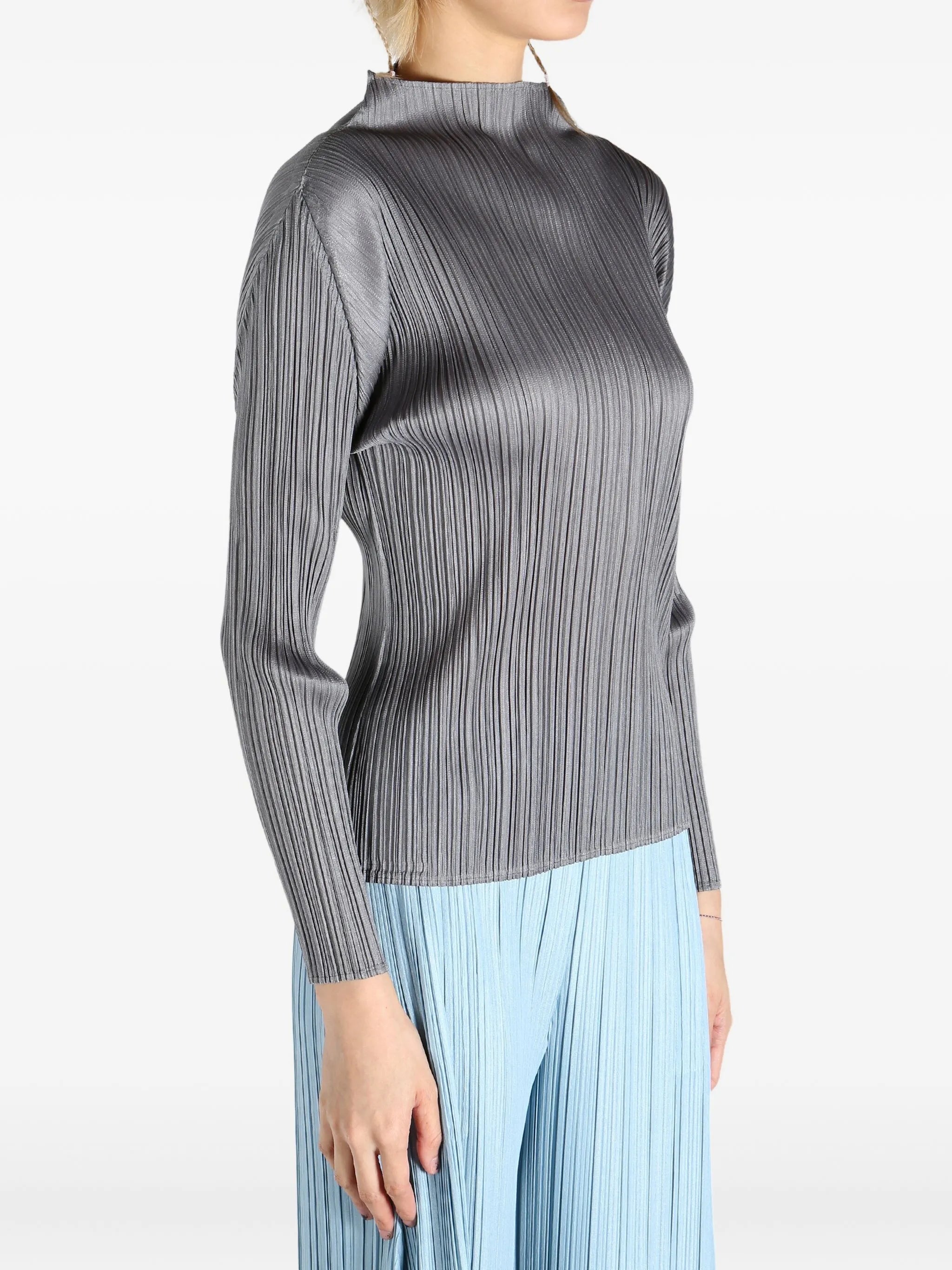 pleated mock-neck top