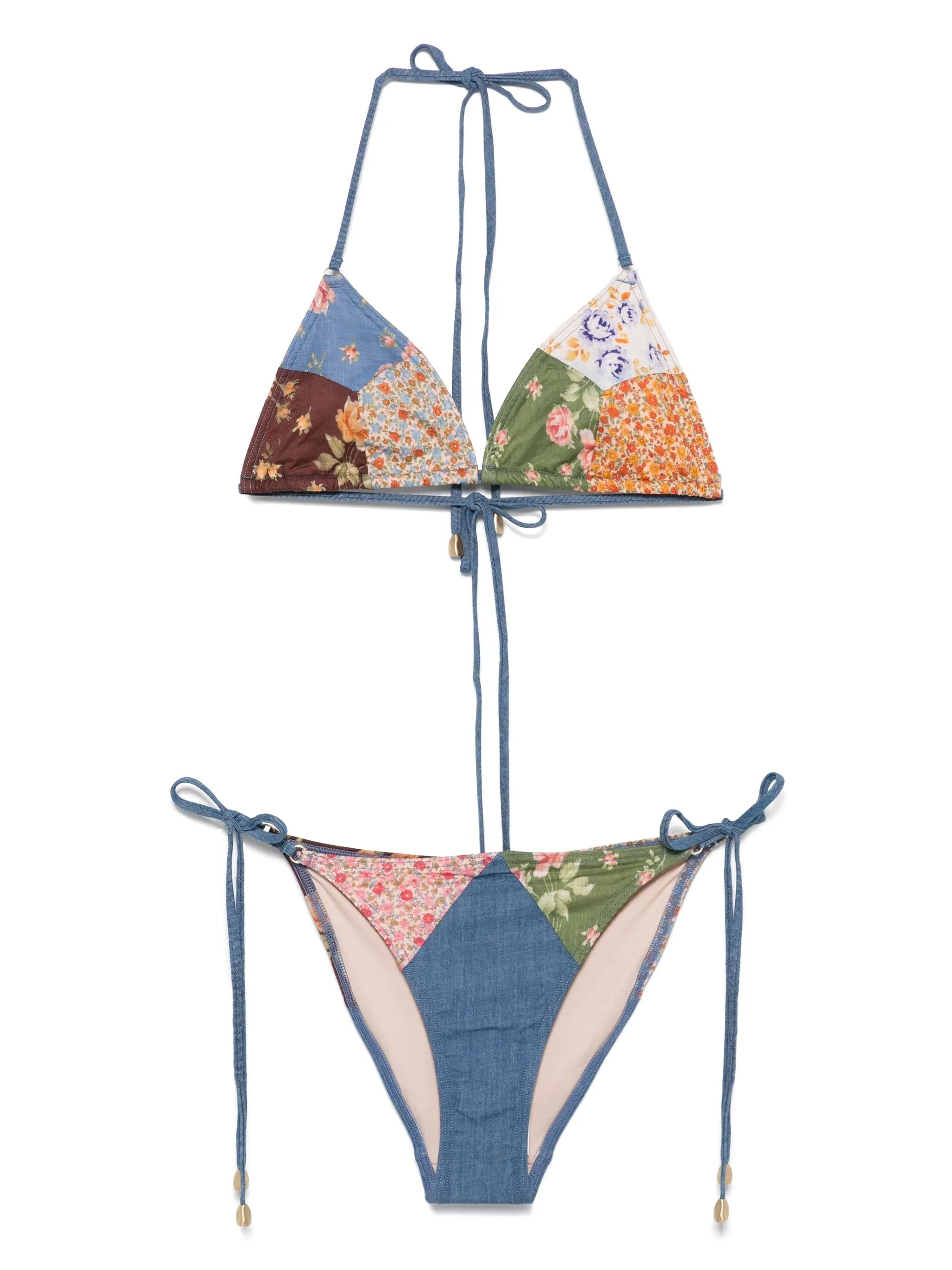 patchwork-print bikini set