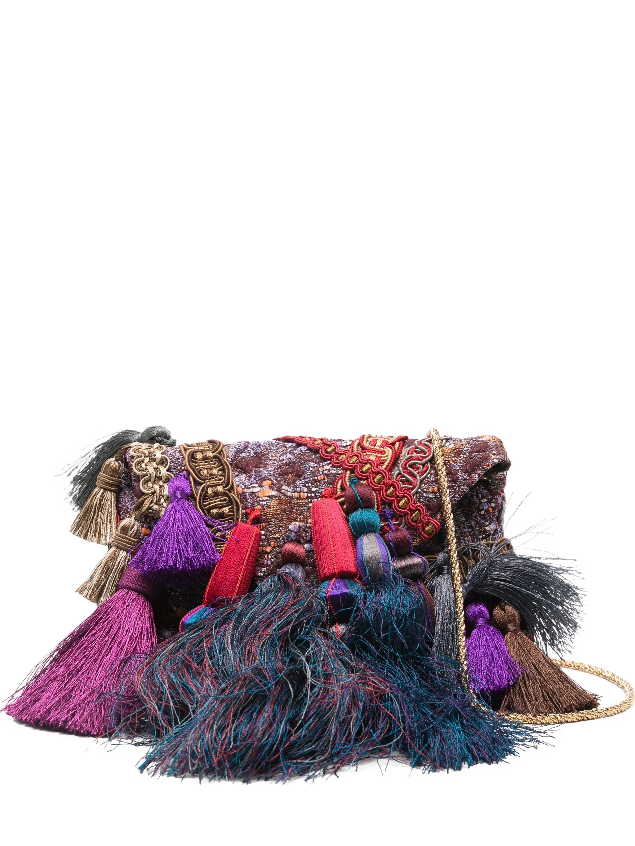 tassel-embellished envelope-style clutch bag