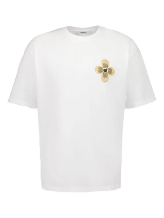 floral-embroidered T-shirt