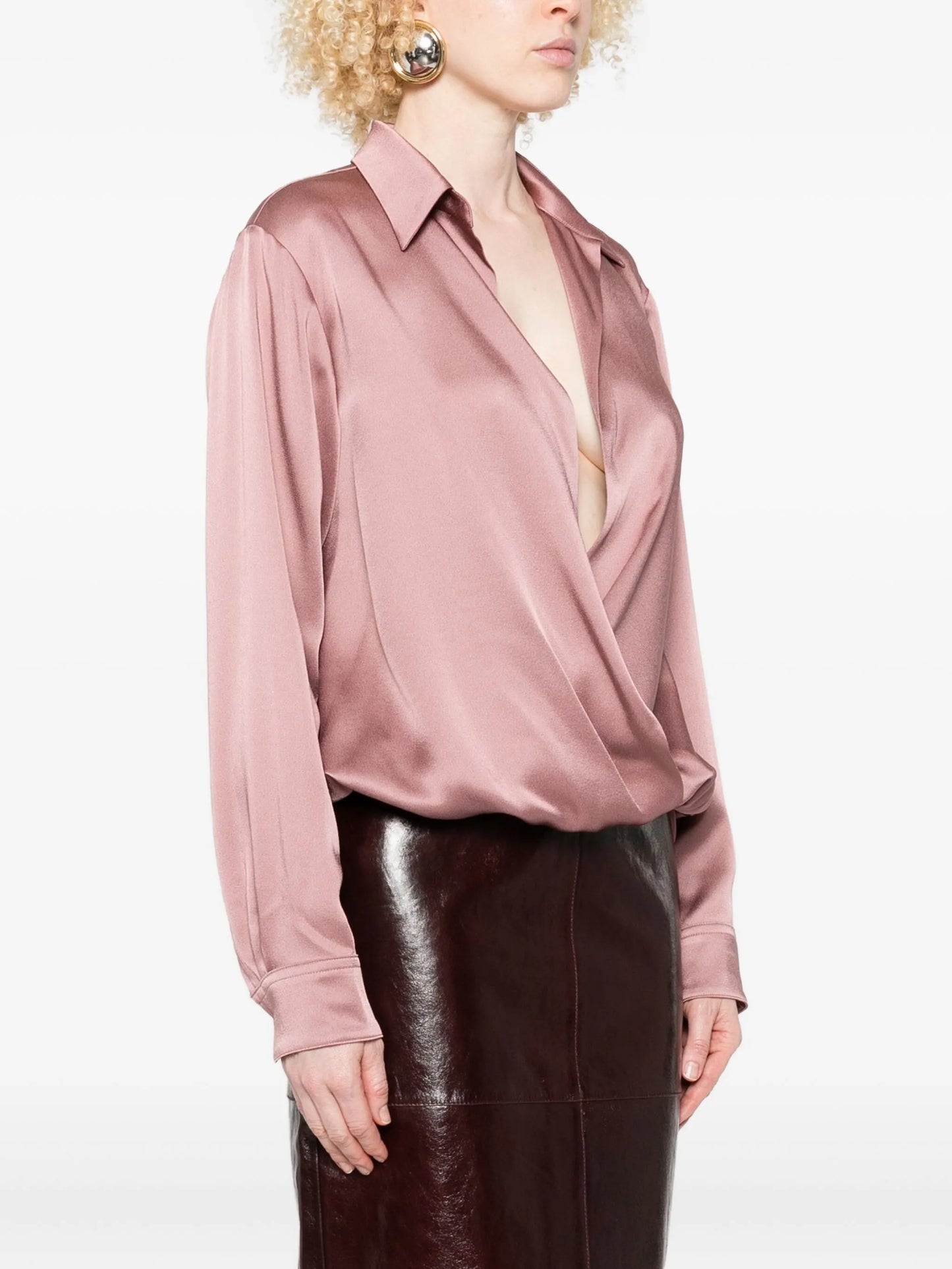 wrap-effect drawstring blouse