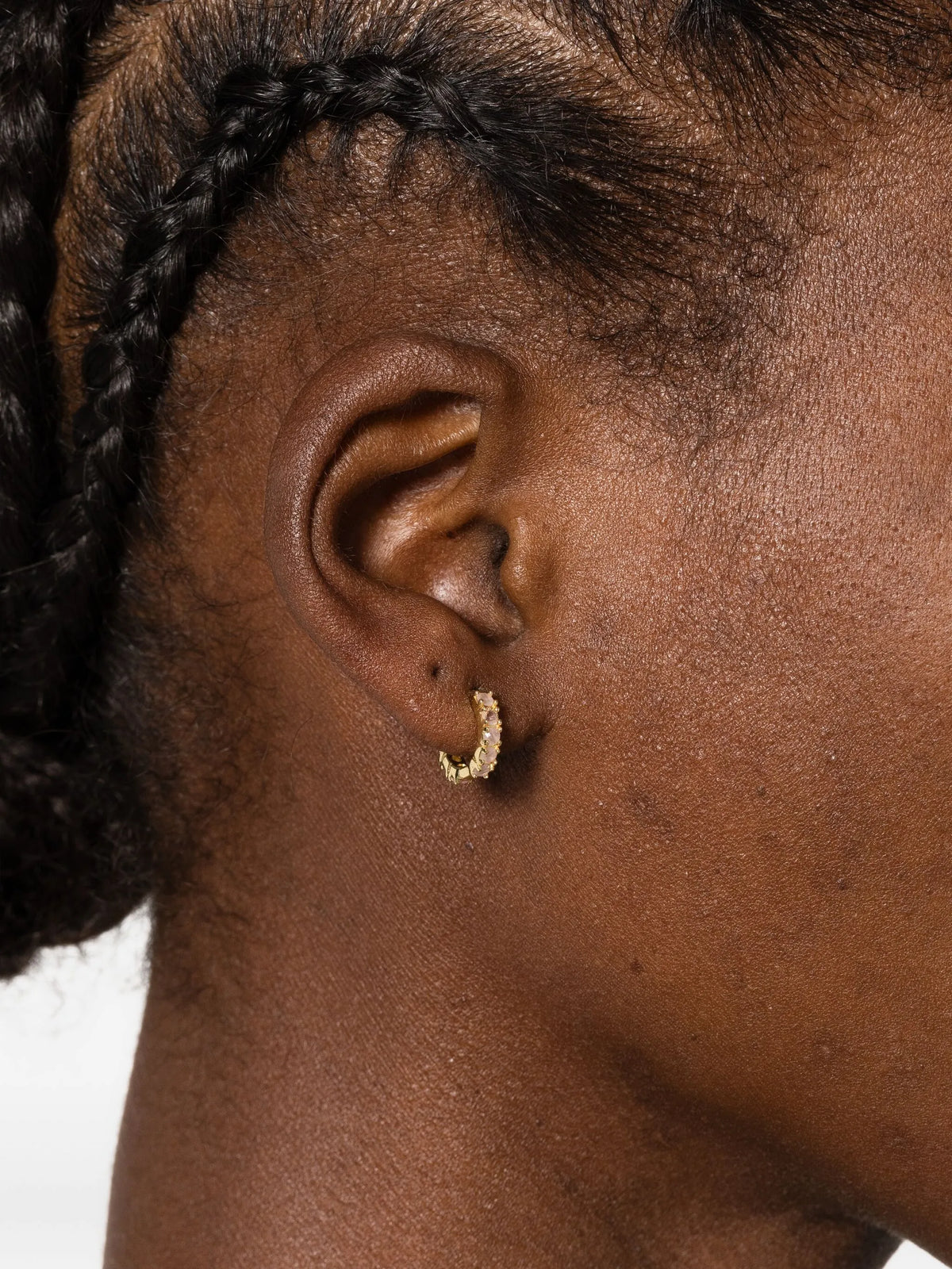 rose-quartz huggie earrings