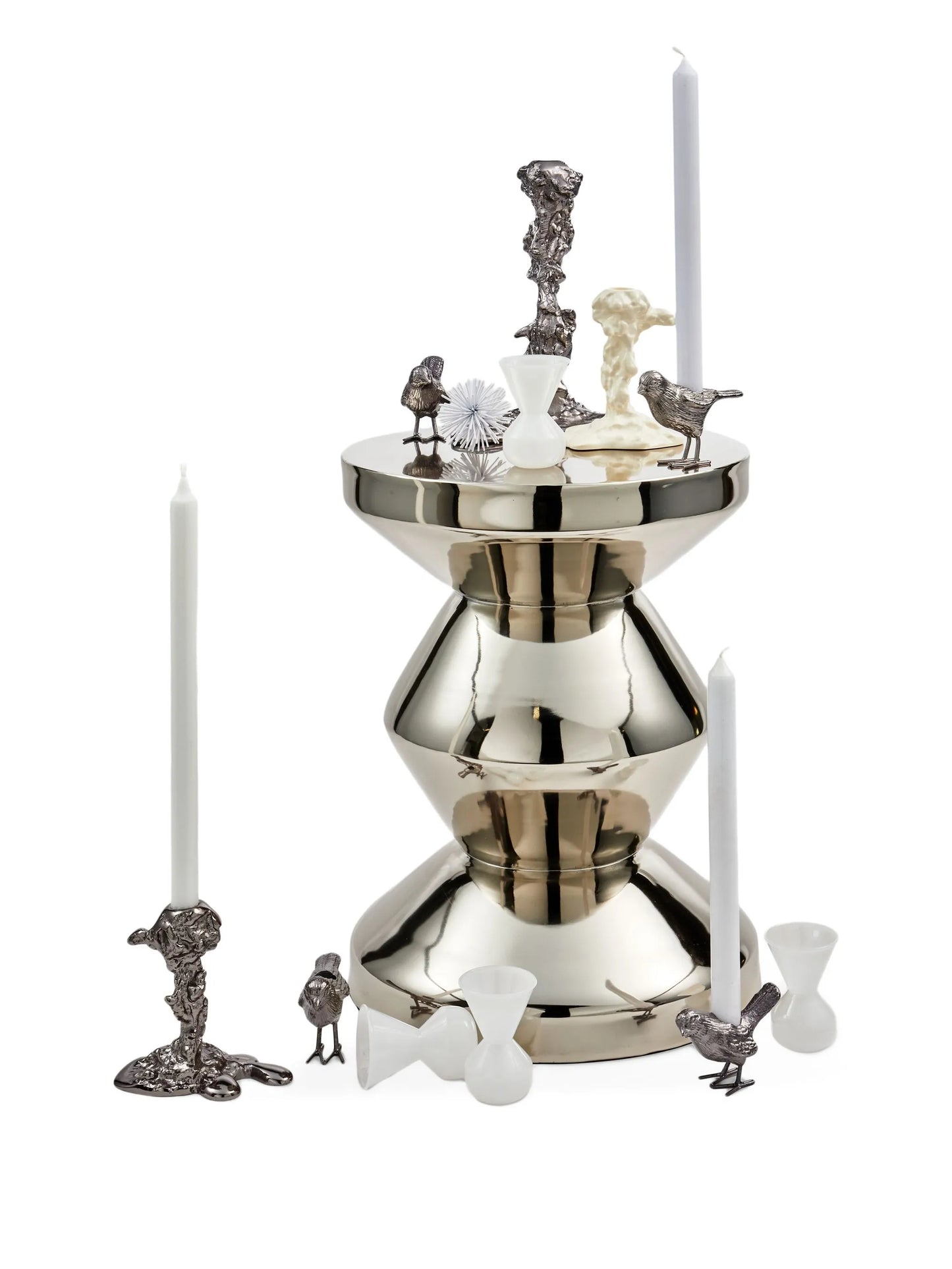 polished metal accent stool