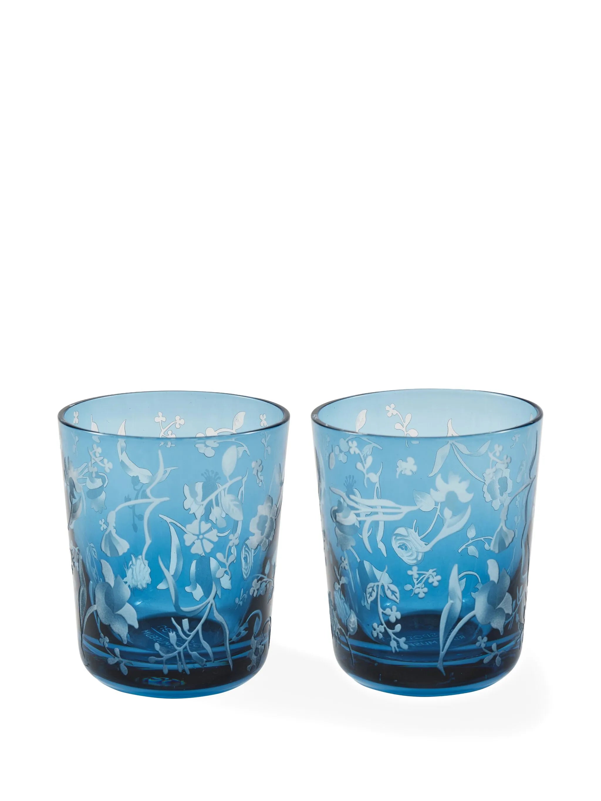 engraved-floral glass tumblers