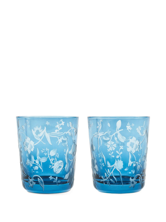 engraved-floral glass tumblers