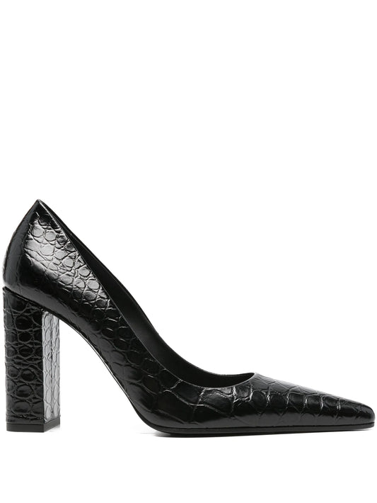 90mm crocodile-embossed pointed pumps