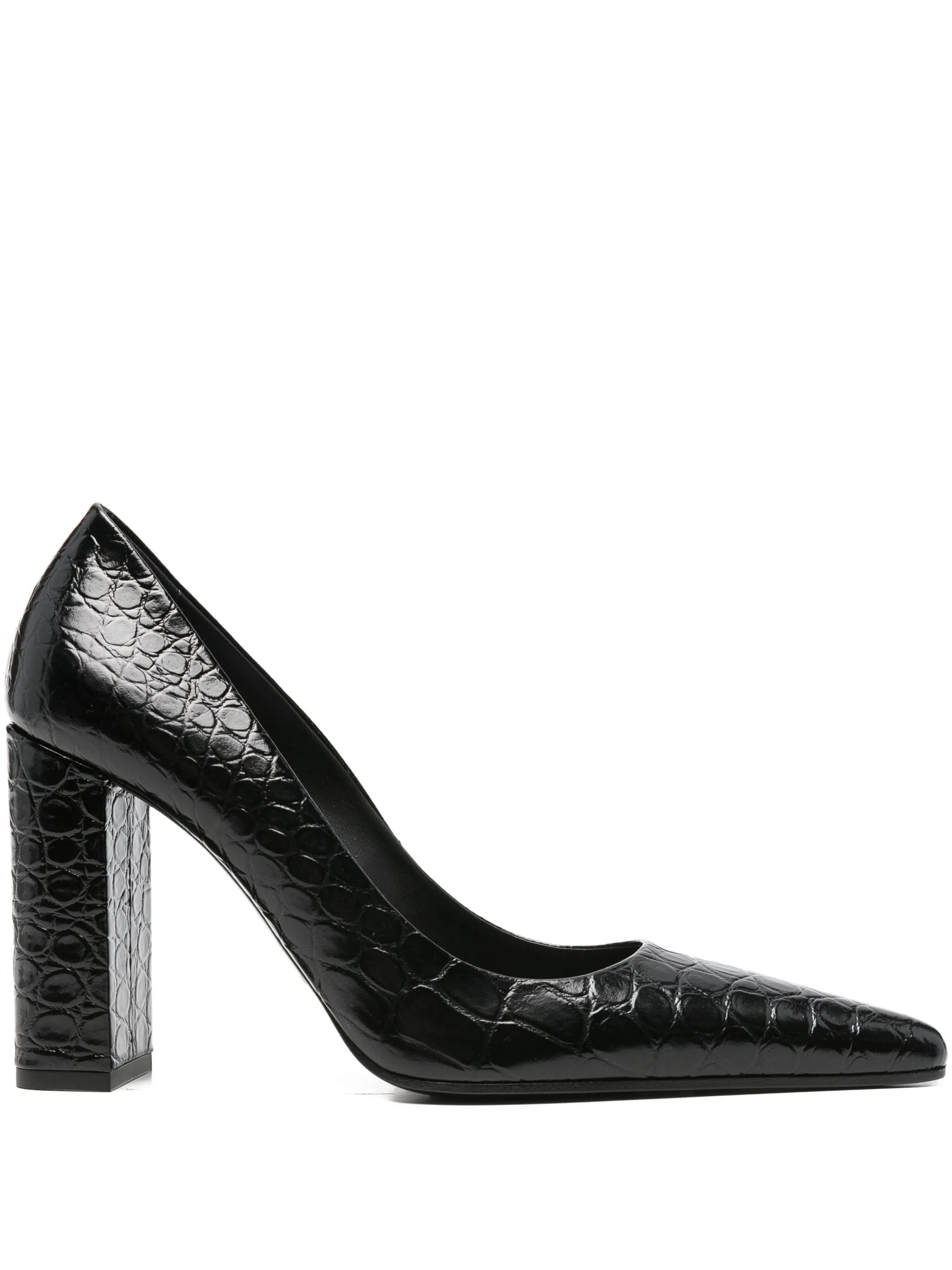 crocodile-embossed point-toe pumps