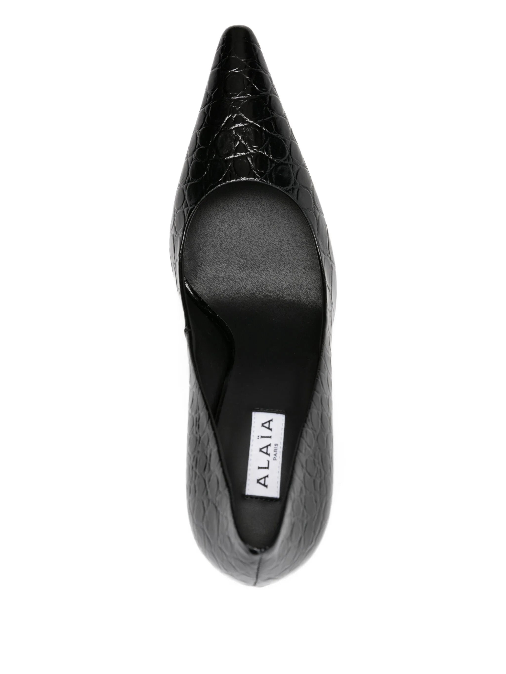 crocodile-embossed point-toe pumps