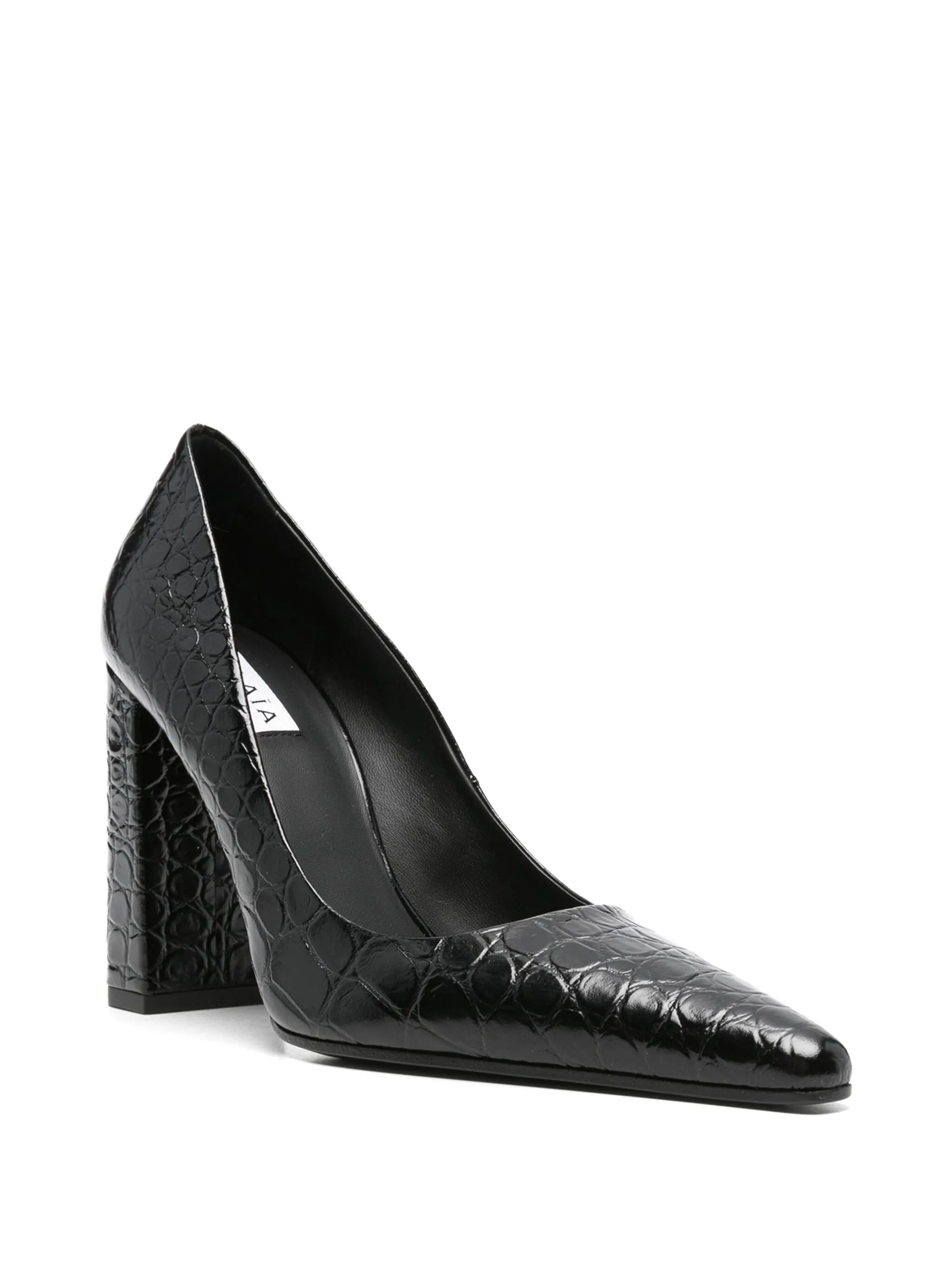 90mm crocodile-embossed pointed pumps