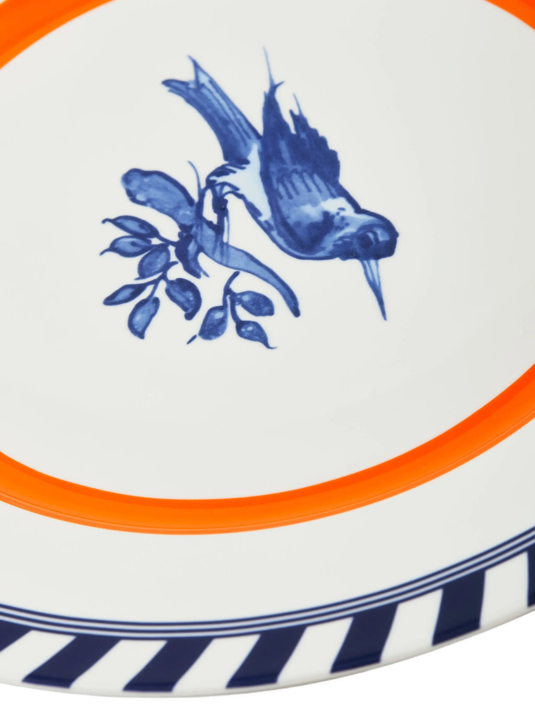 striped bird-motif plates