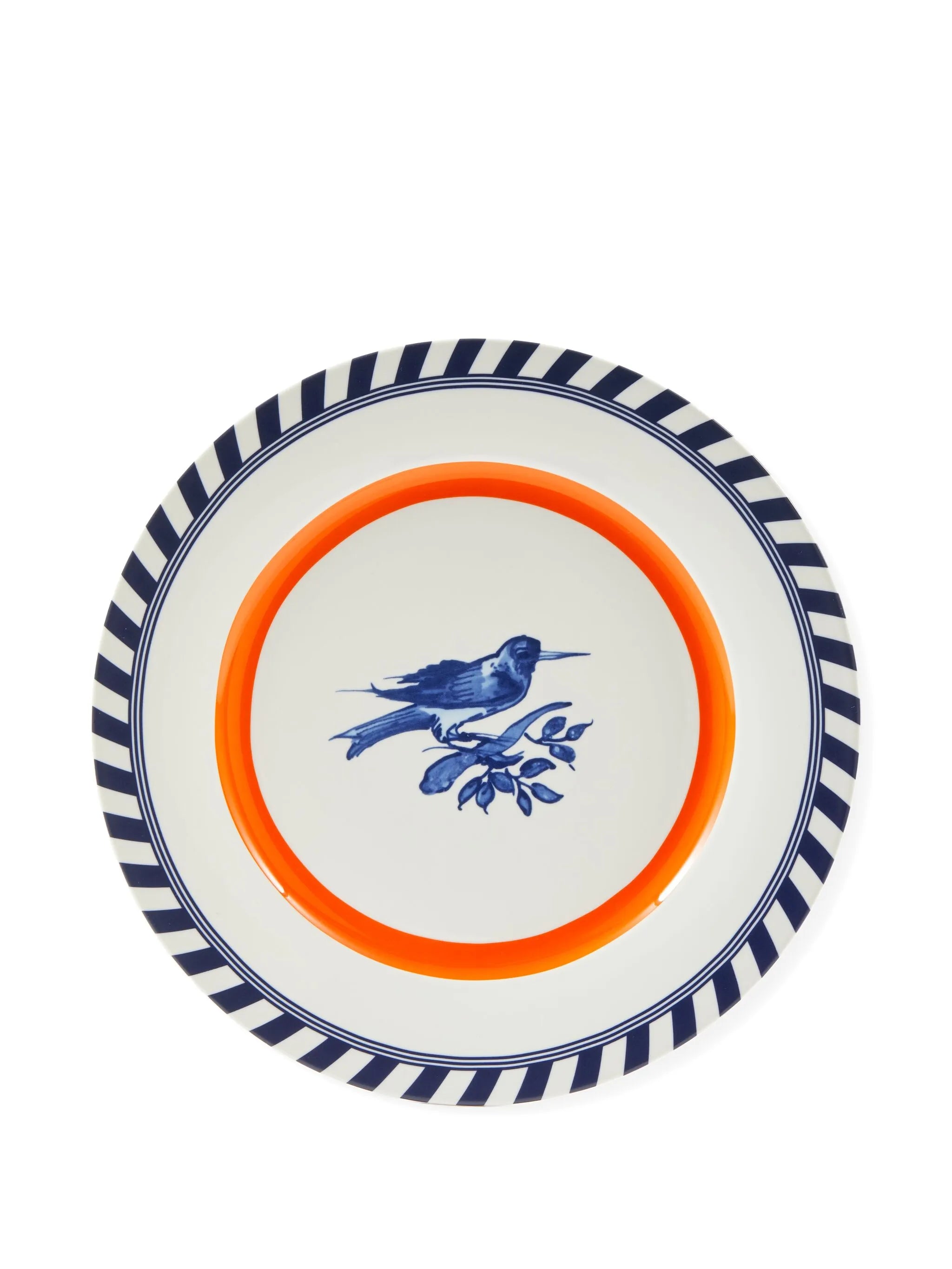 striped bird-motif plates