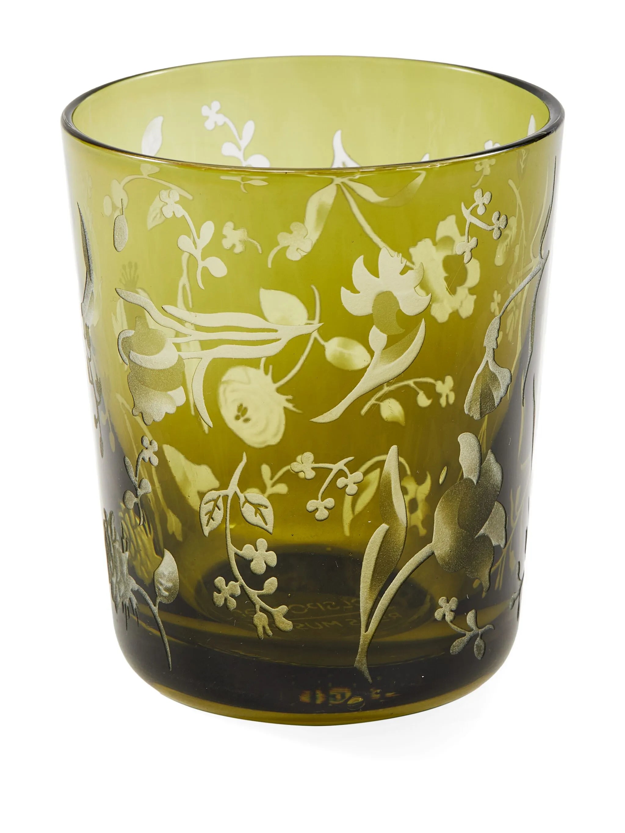 floral-etched glass tumblers
