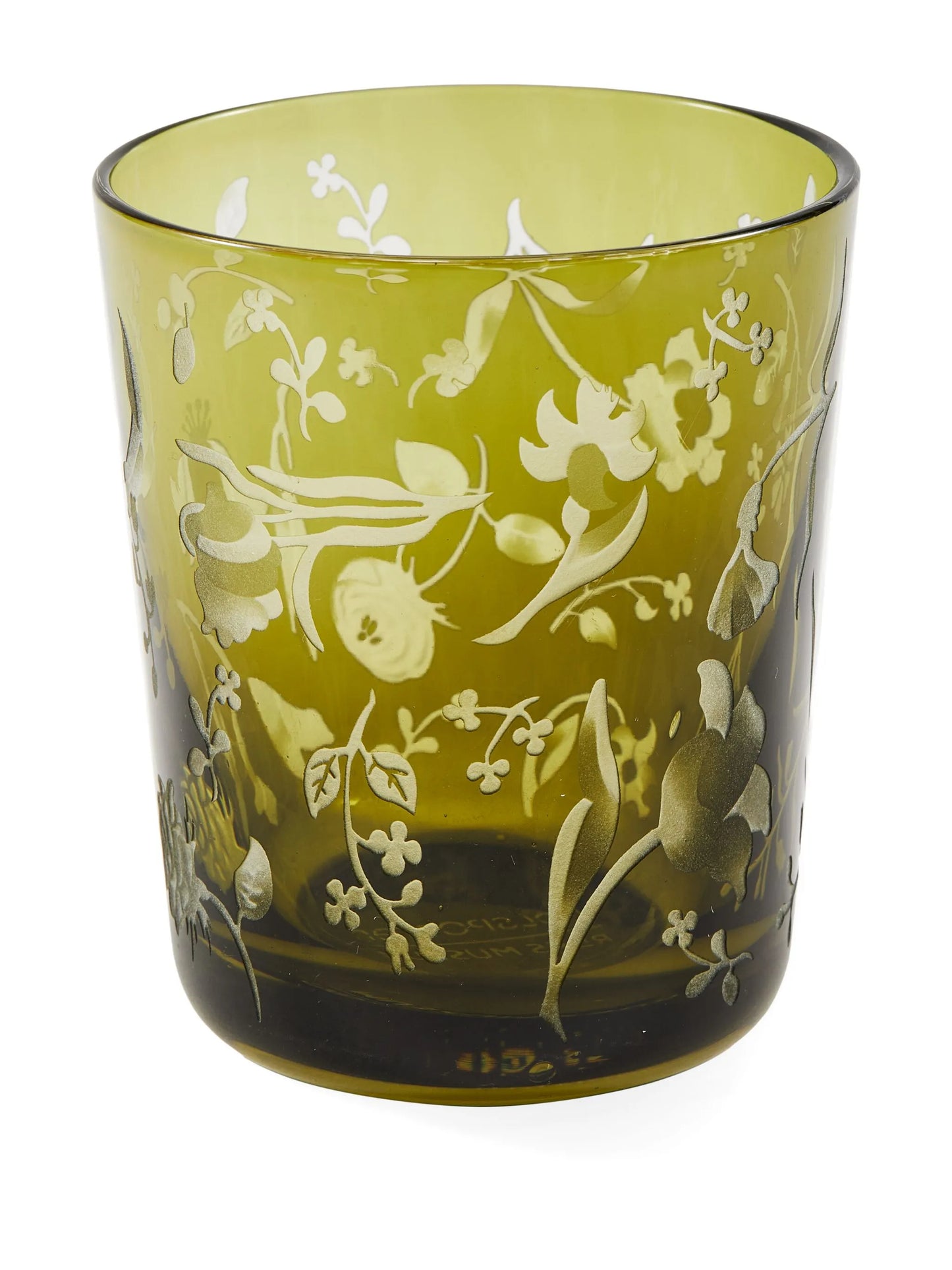 floral-etched glass tumblers