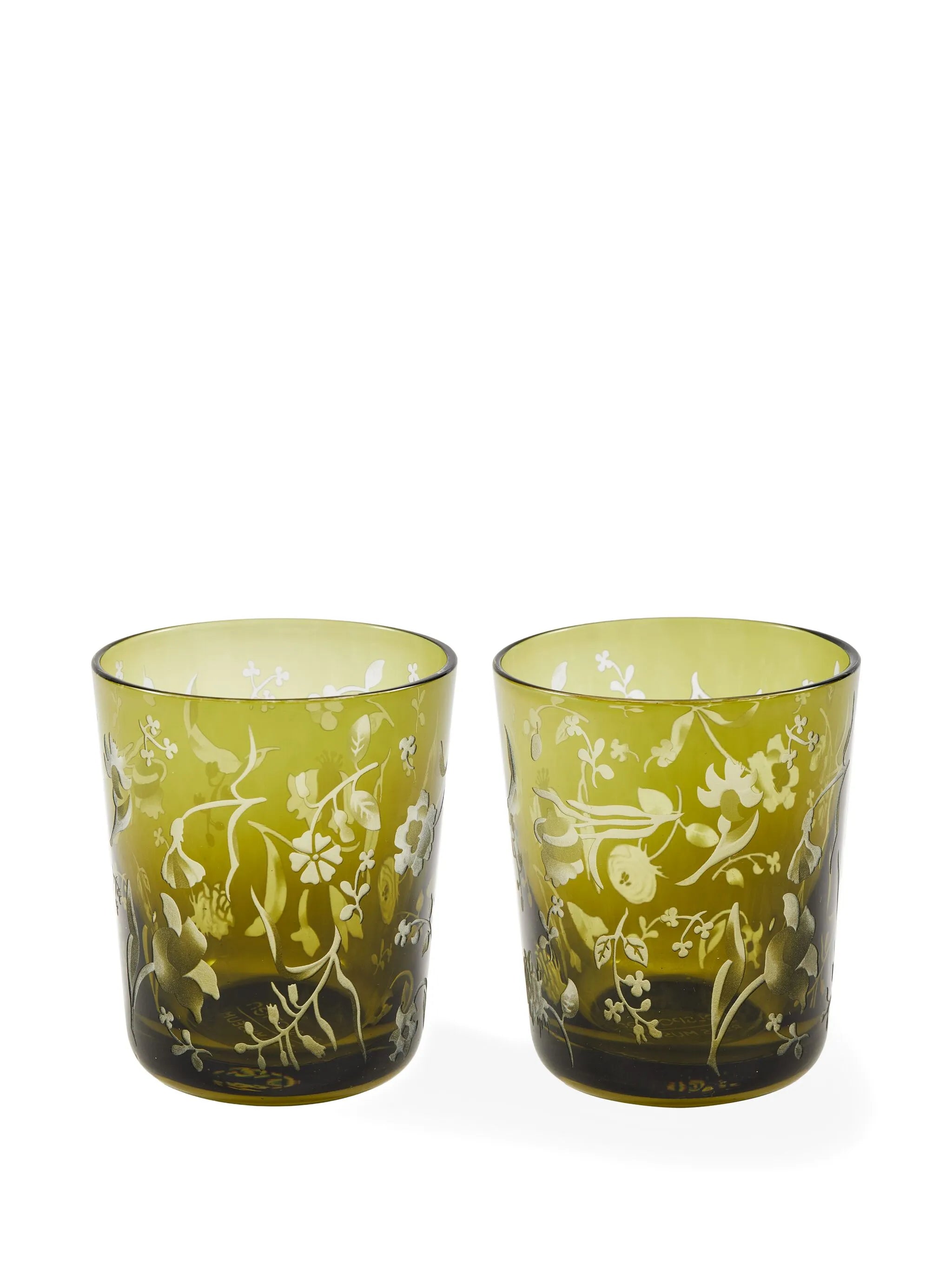 floral-etched glass tumblers