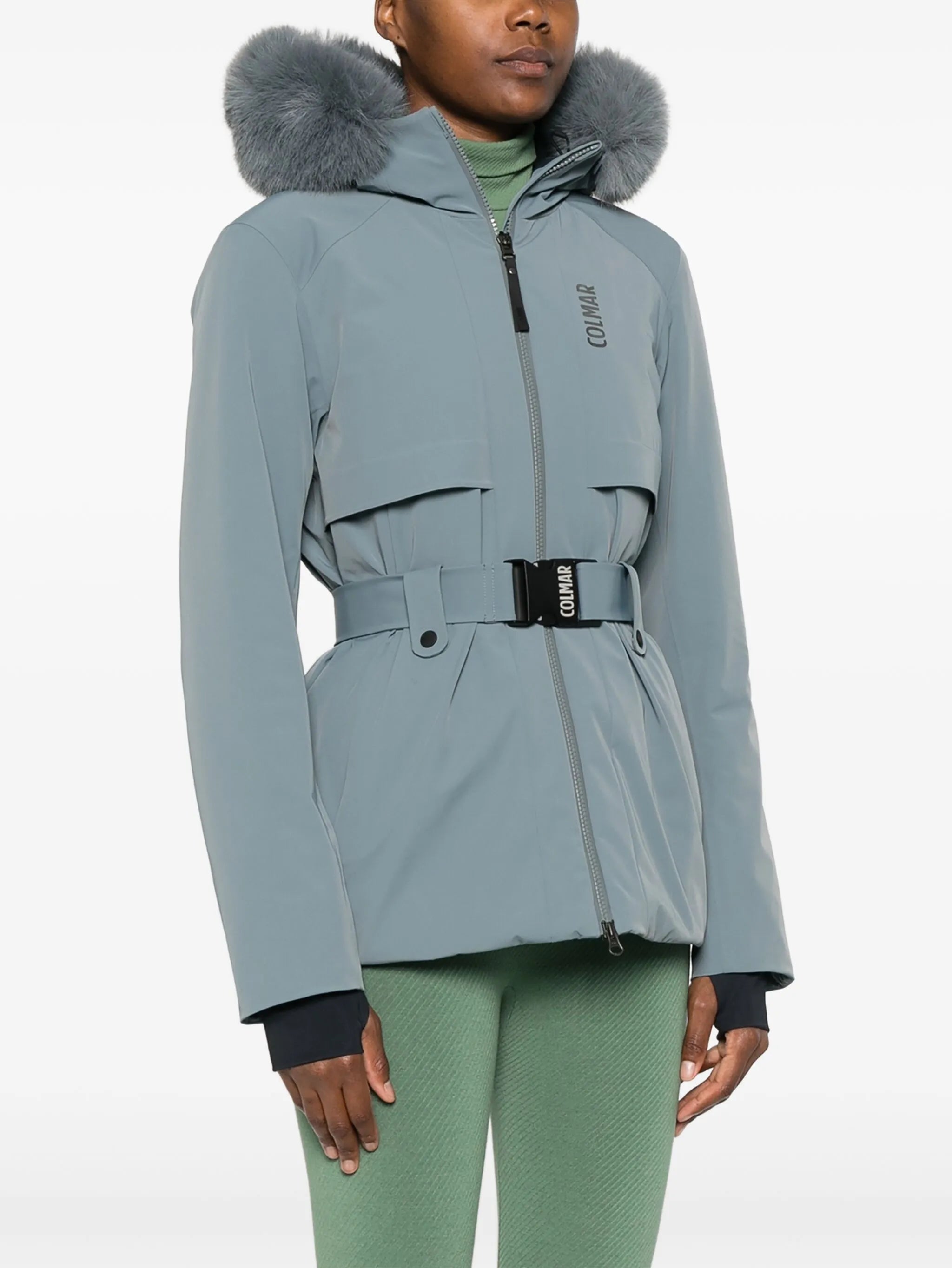 belted ski jacket