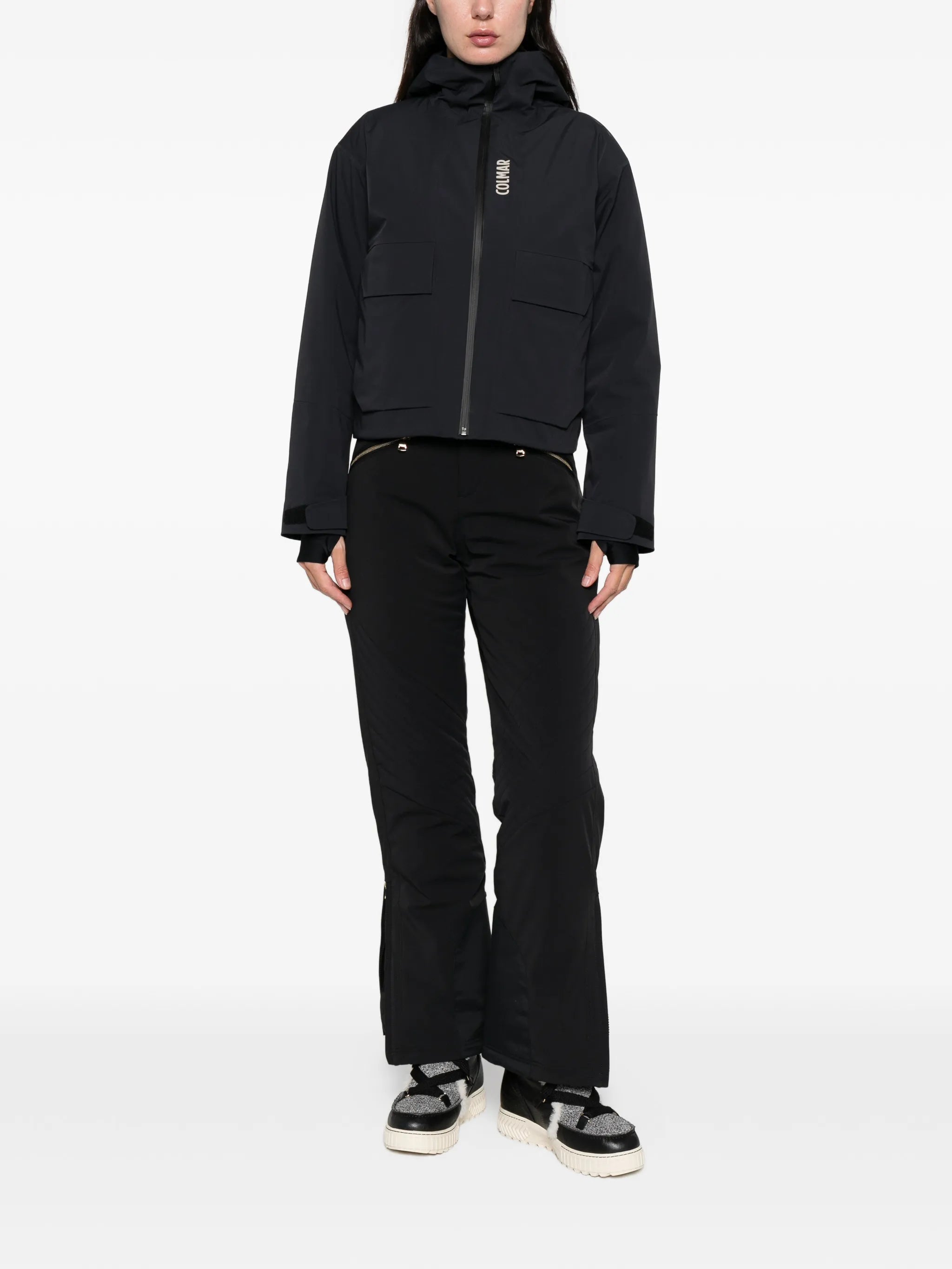 hooded pocket ski jacket