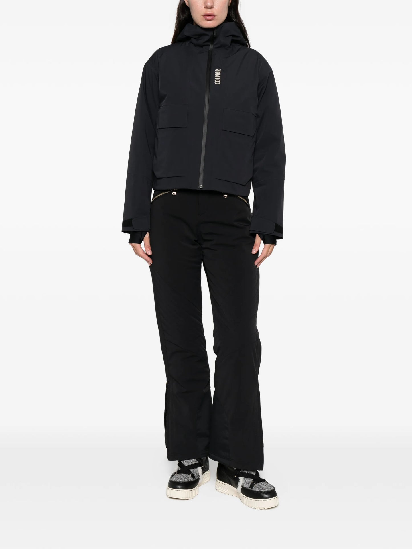 hooded pocket ski jacket