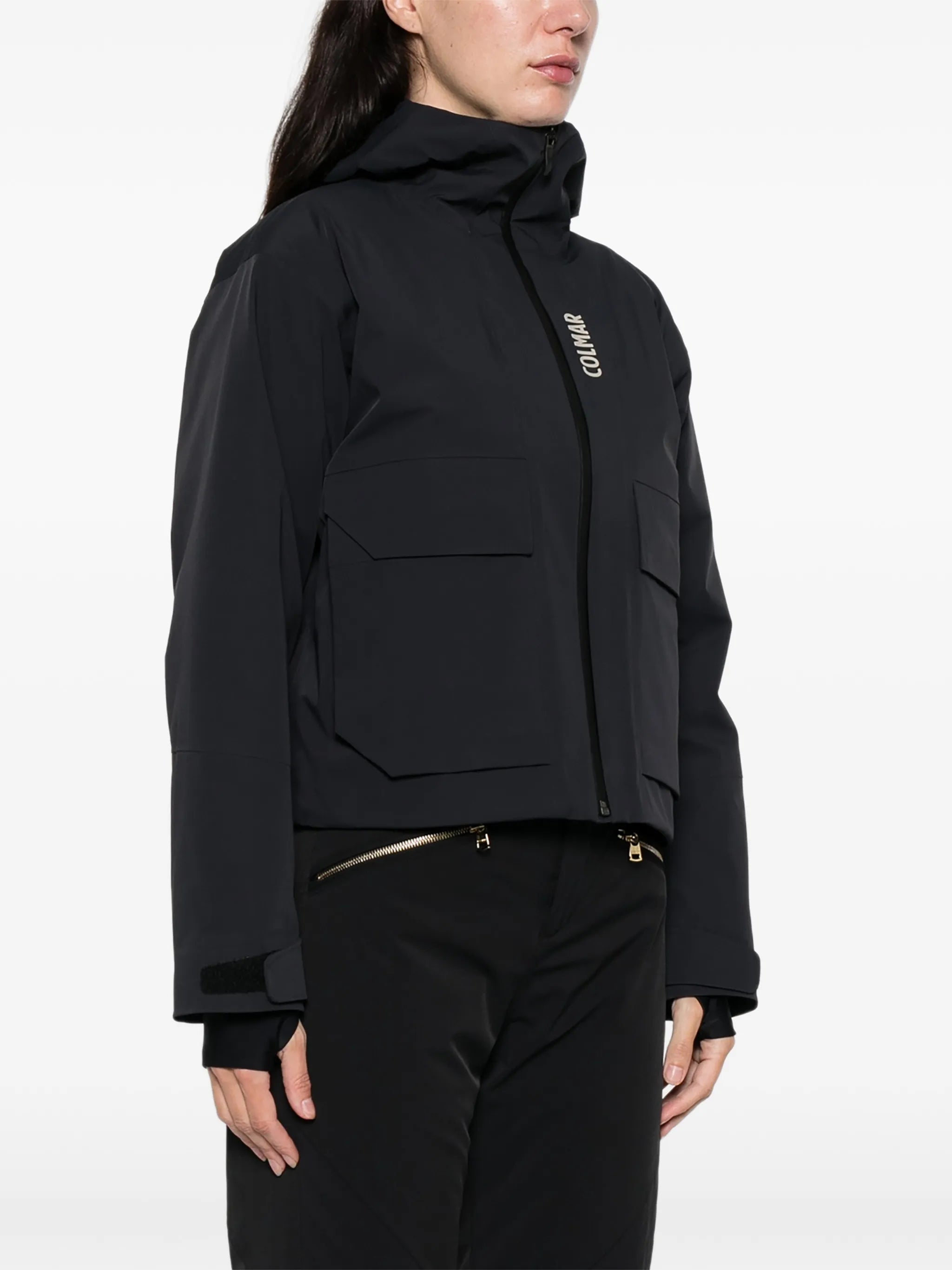 hooded pocket ski jacket