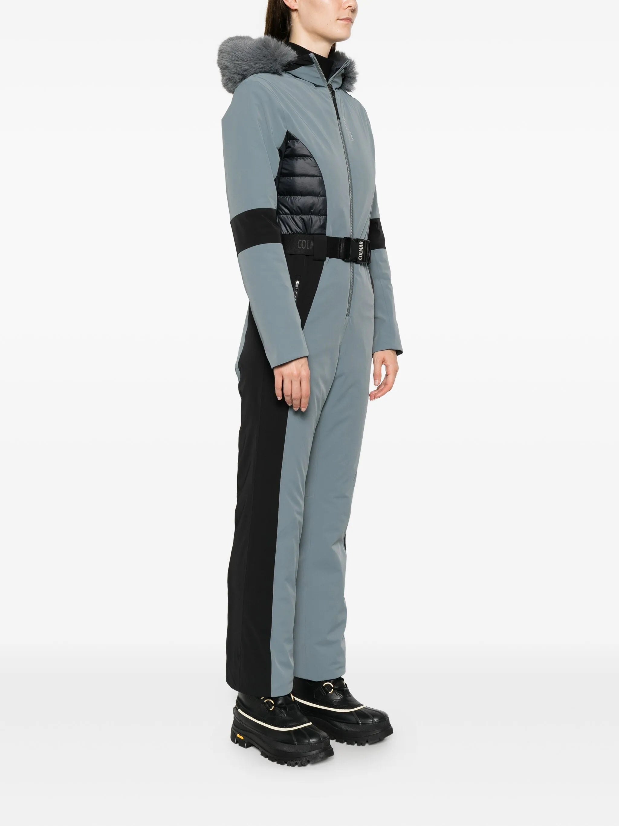 quilted belted ski suit