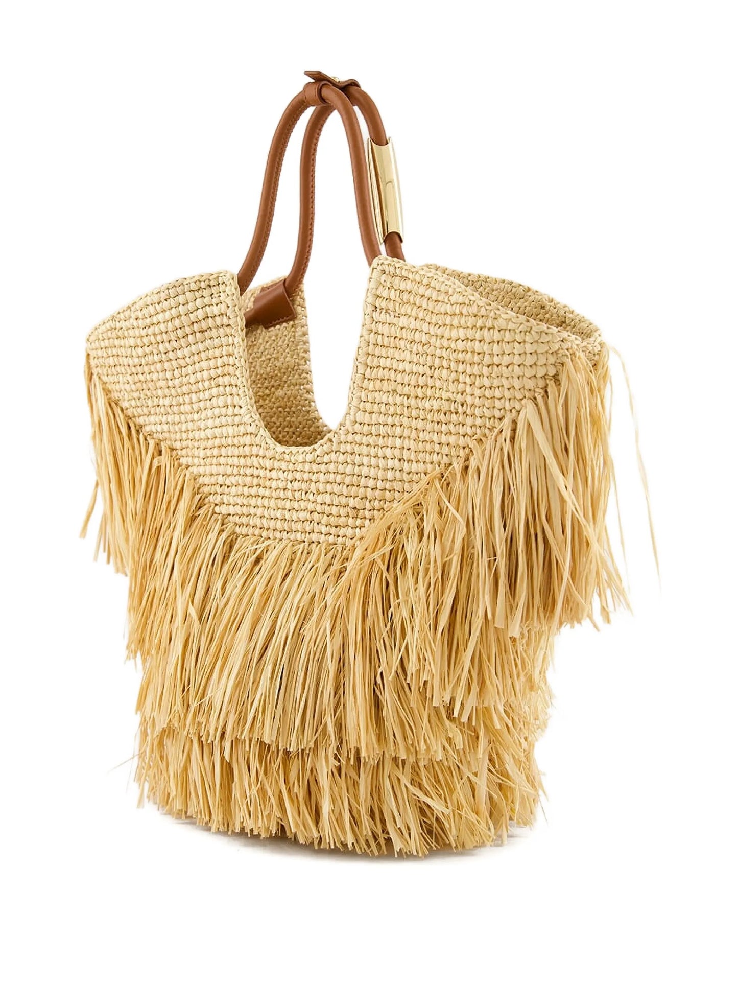 fringed straw handbag