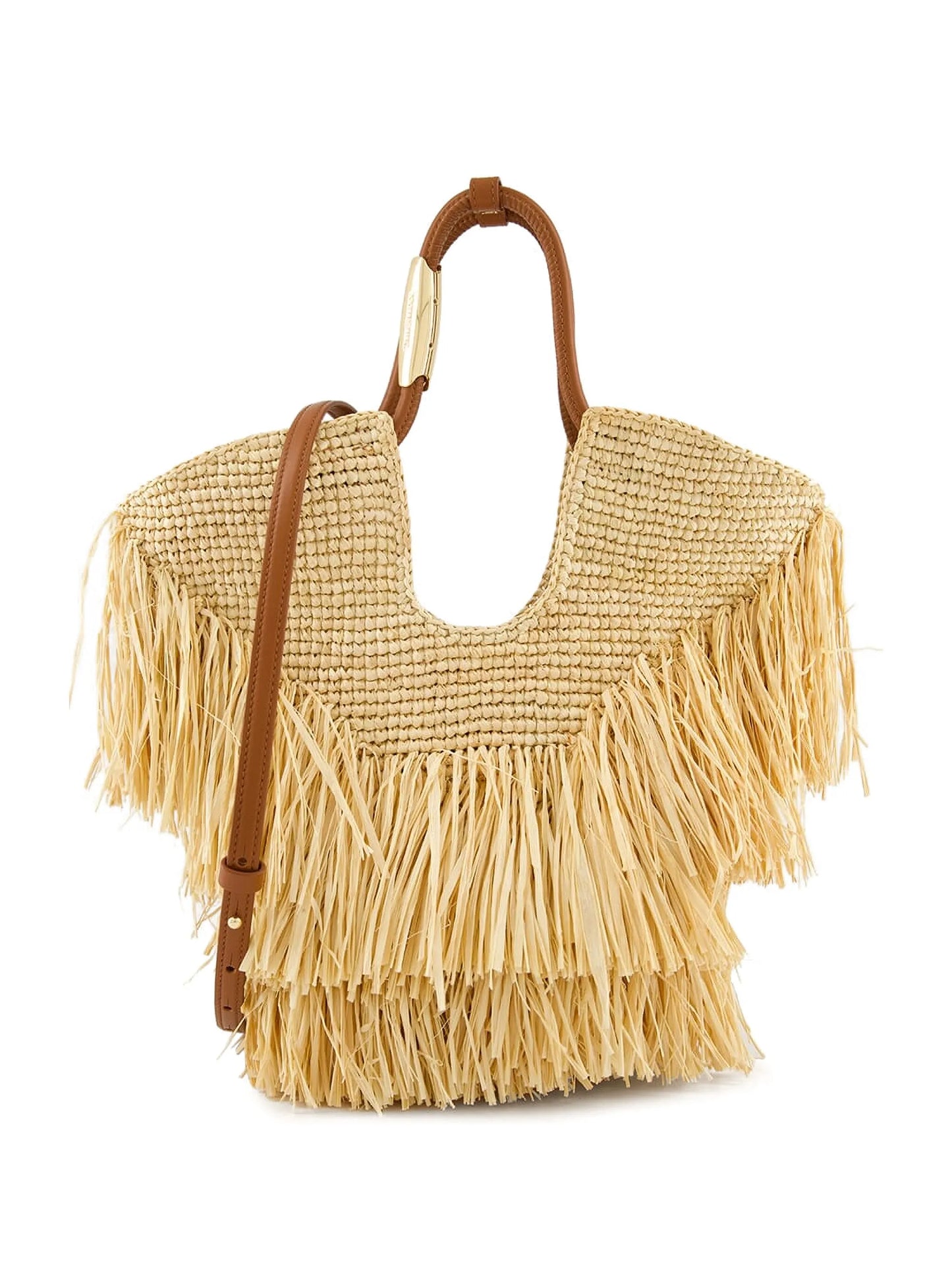 fringed straw handbag