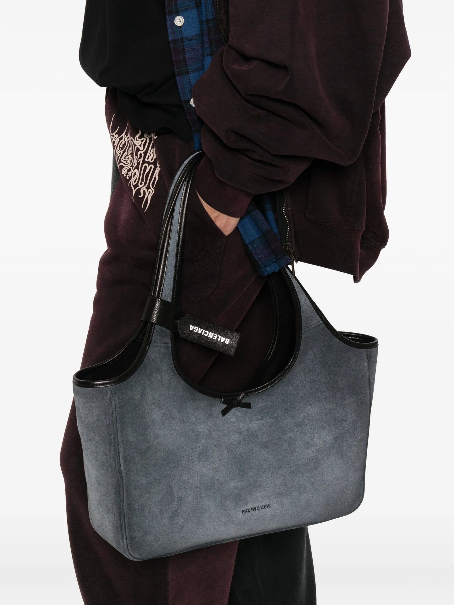 bow suede lau tote bag