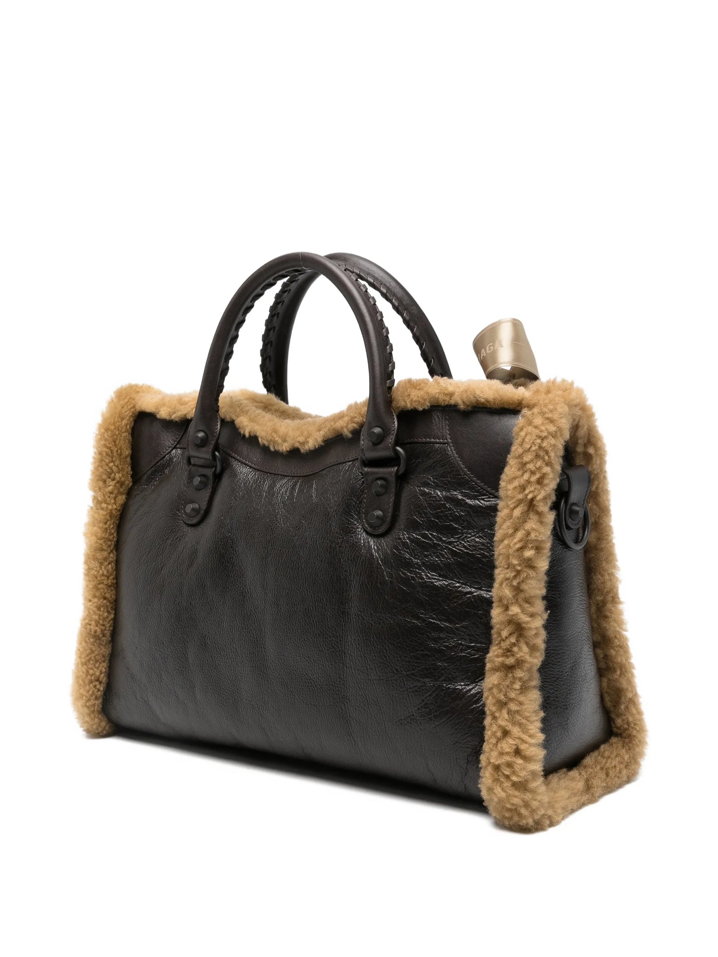 medium Le City shearling-trimmed tote bag