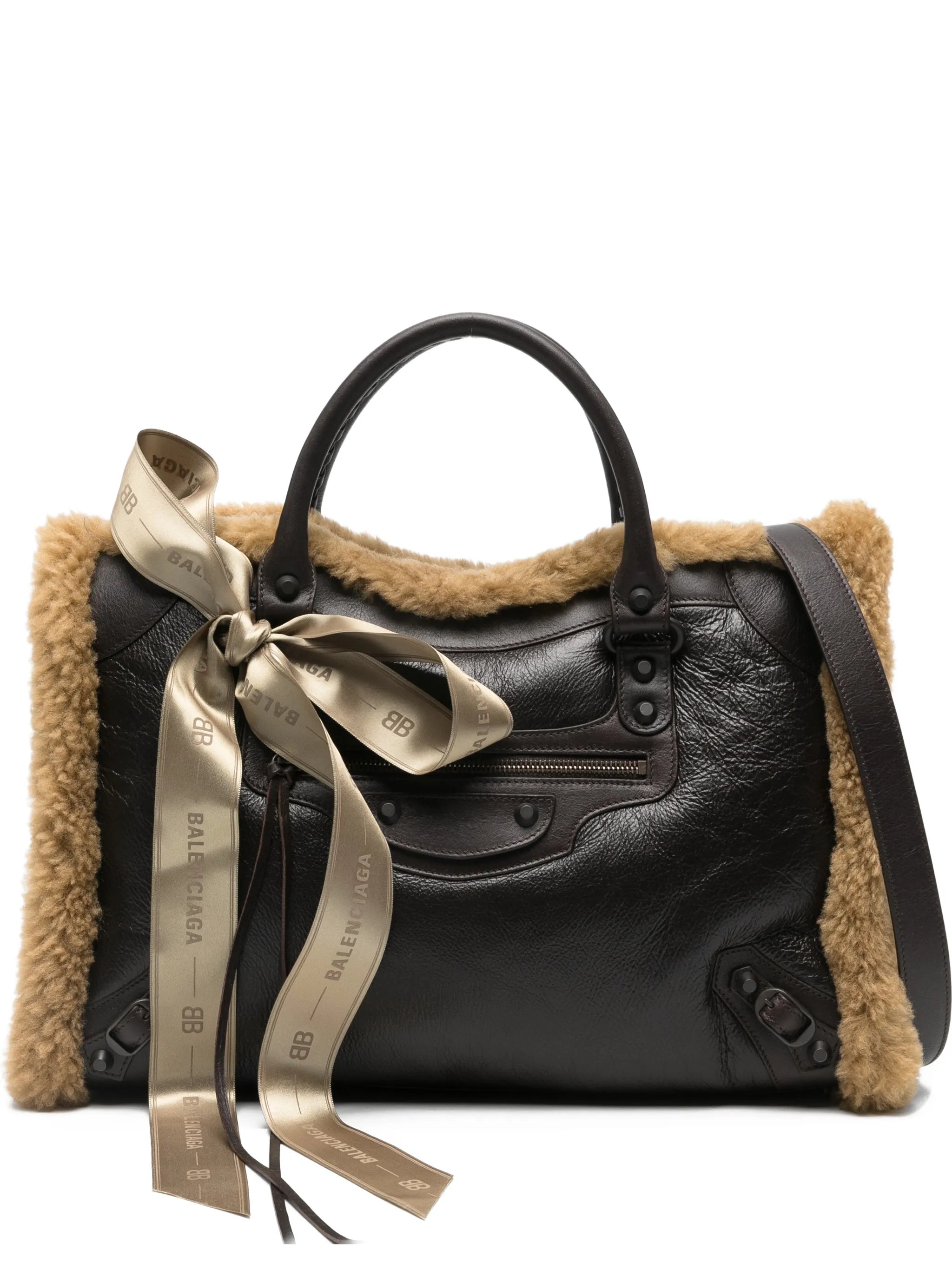 medium Le City shearling-trimmed tote bag