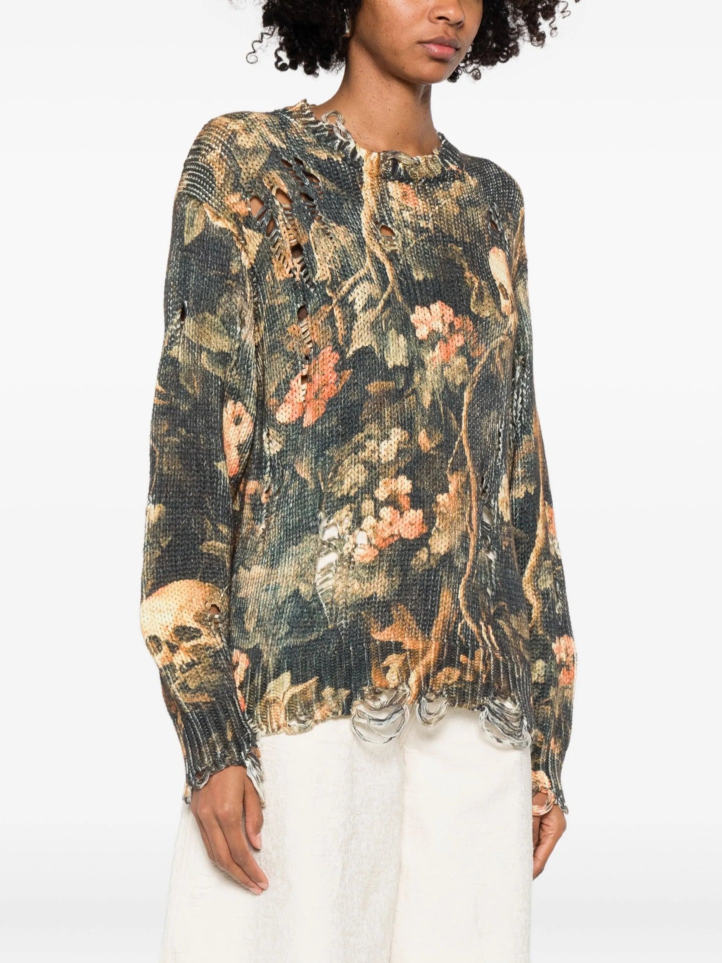graphic-print raw-cut jumper