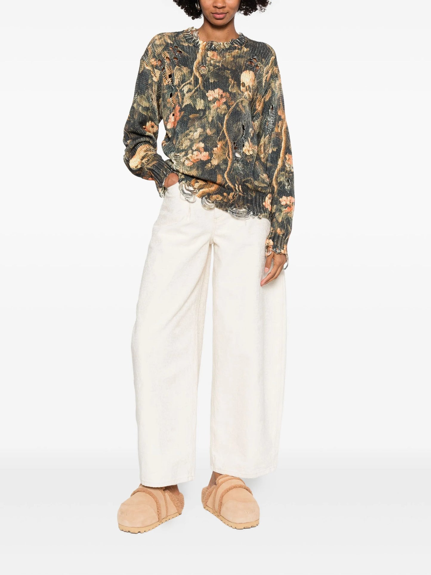 graphic-print raw-cut jumper
