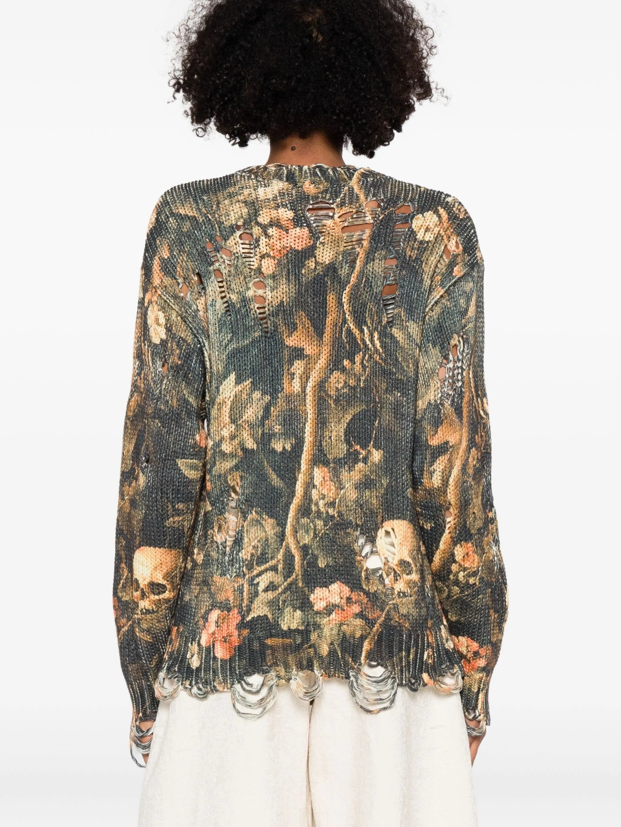 graphic-print raw-cut jumper