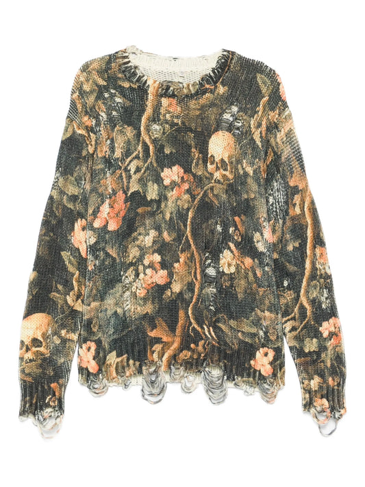 graphic-print raw-cut jumper