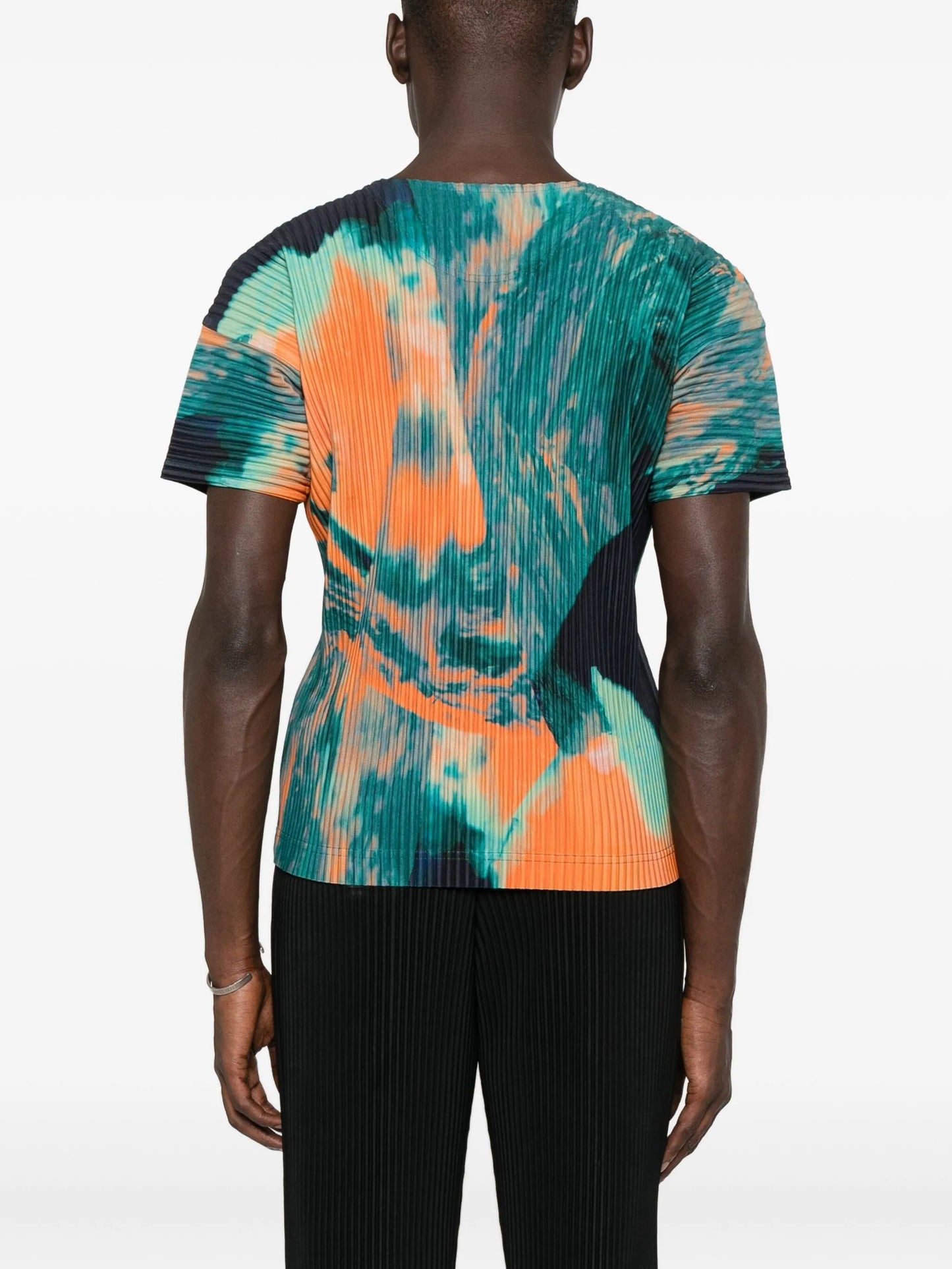 agate-print pleated T-shirt
