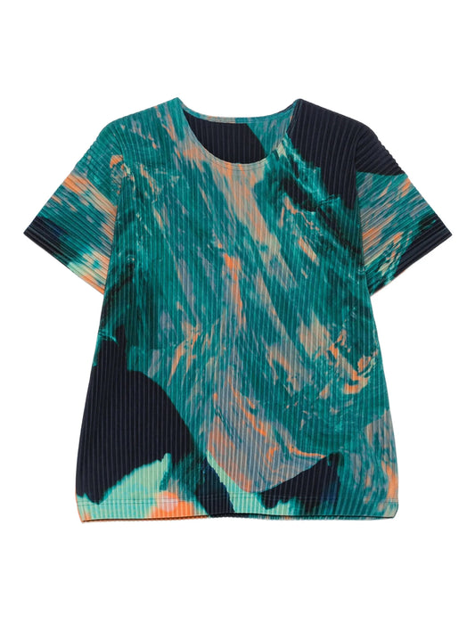 agate-print pleated T-shirt