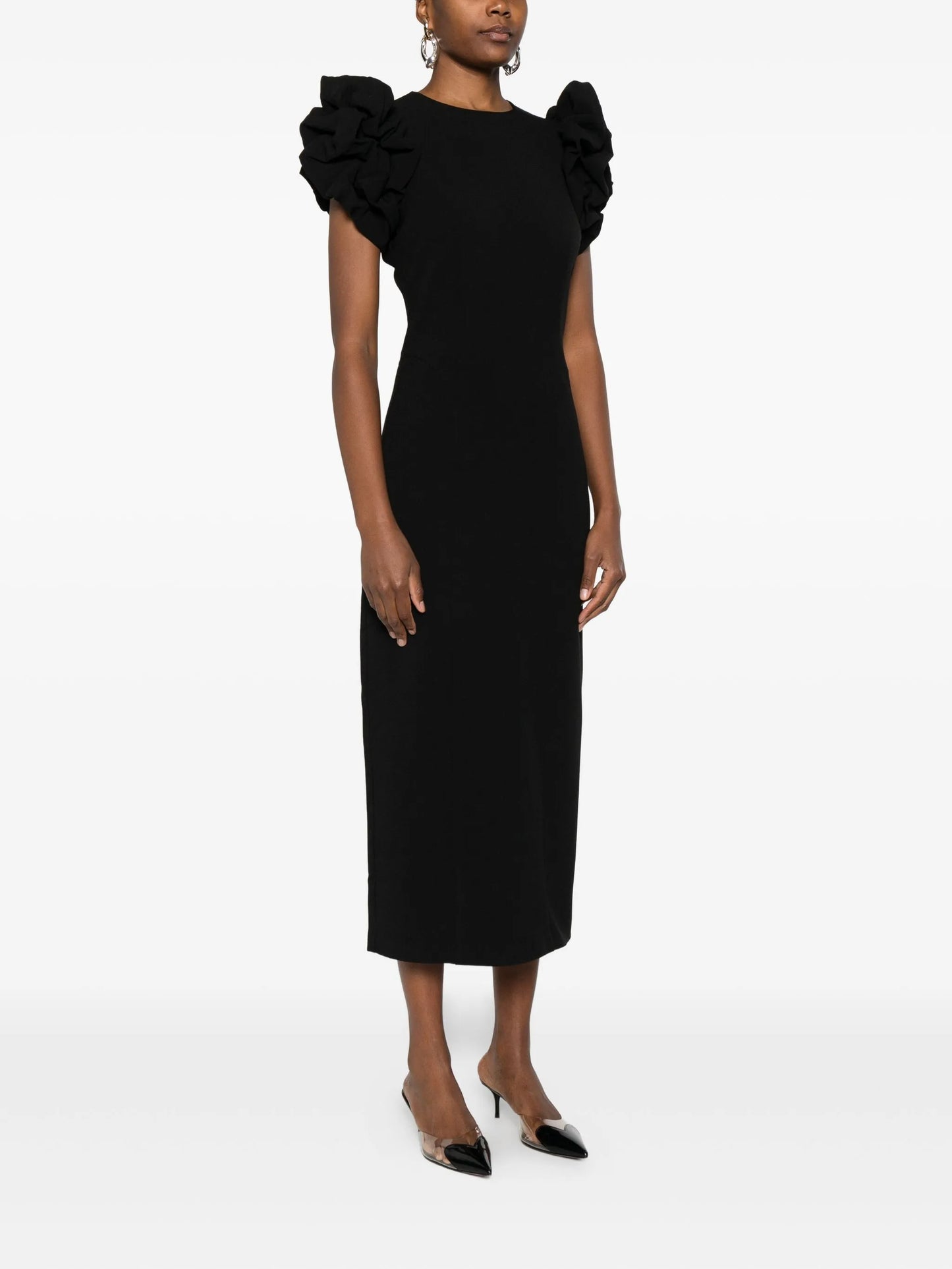 puff-sleeve midi dress