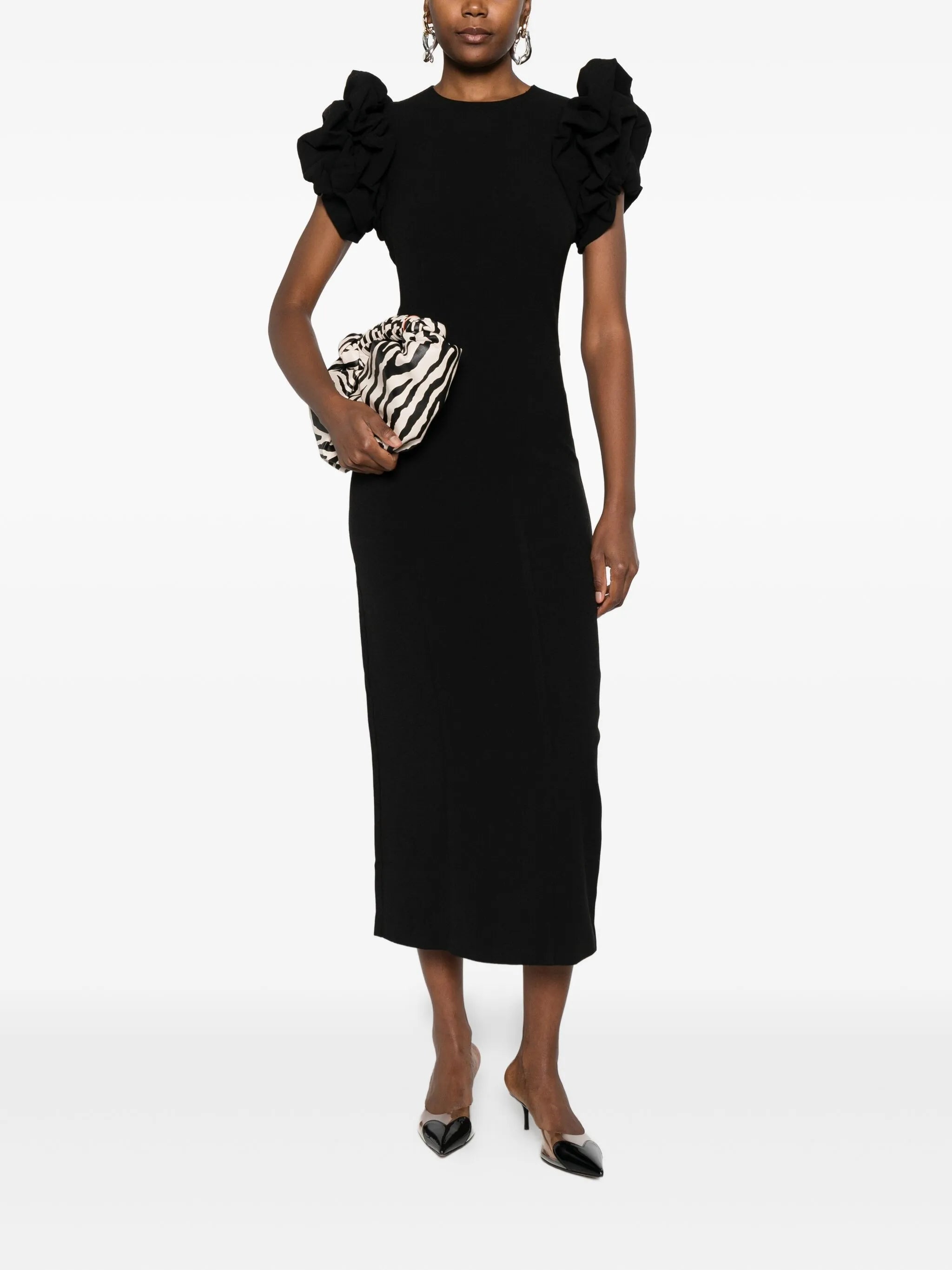 puff-sleeve midi dress